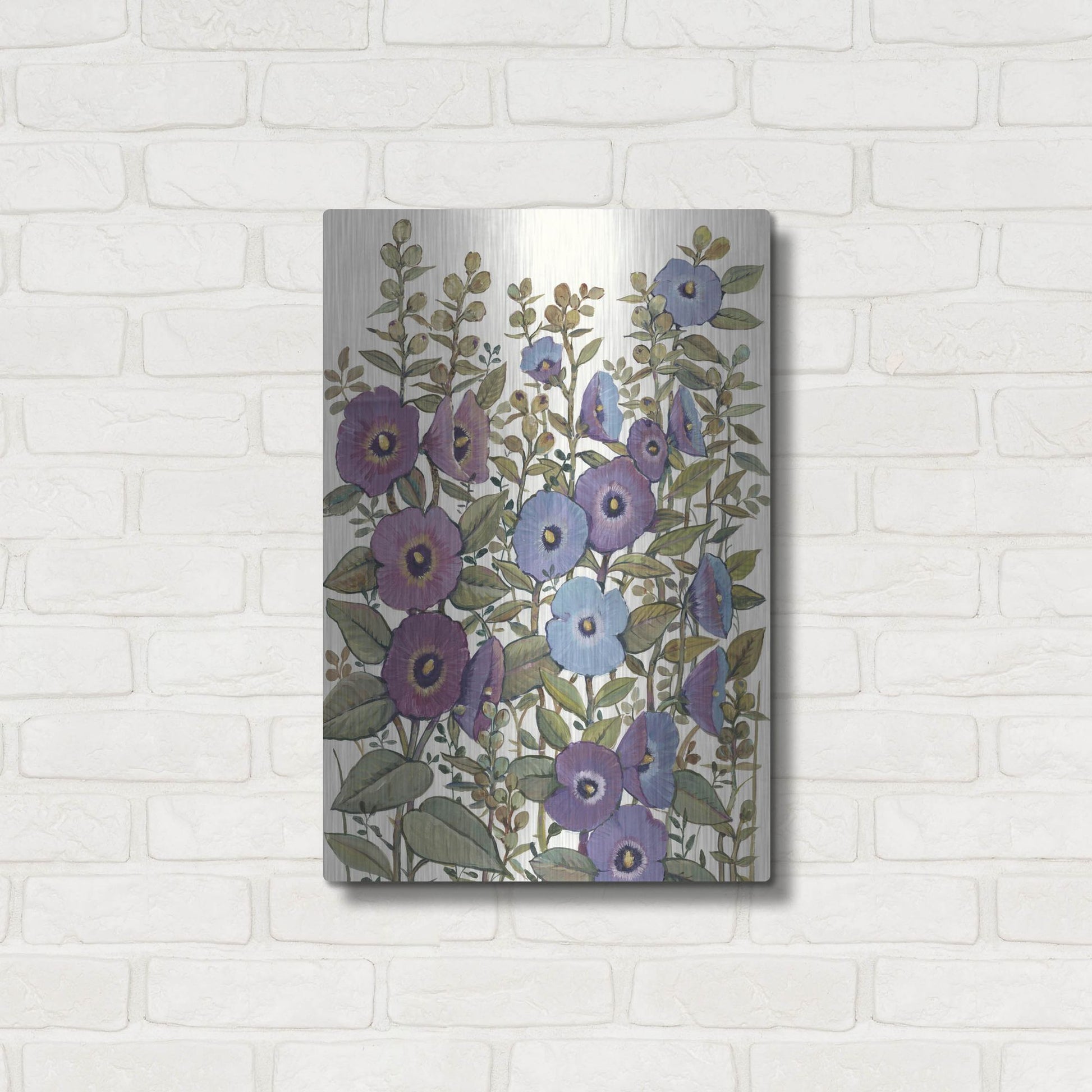 Luxe Metal Art 'Hollyhocks in Bloom I' by Tim O'Toole, Metal Wall Art,16x24