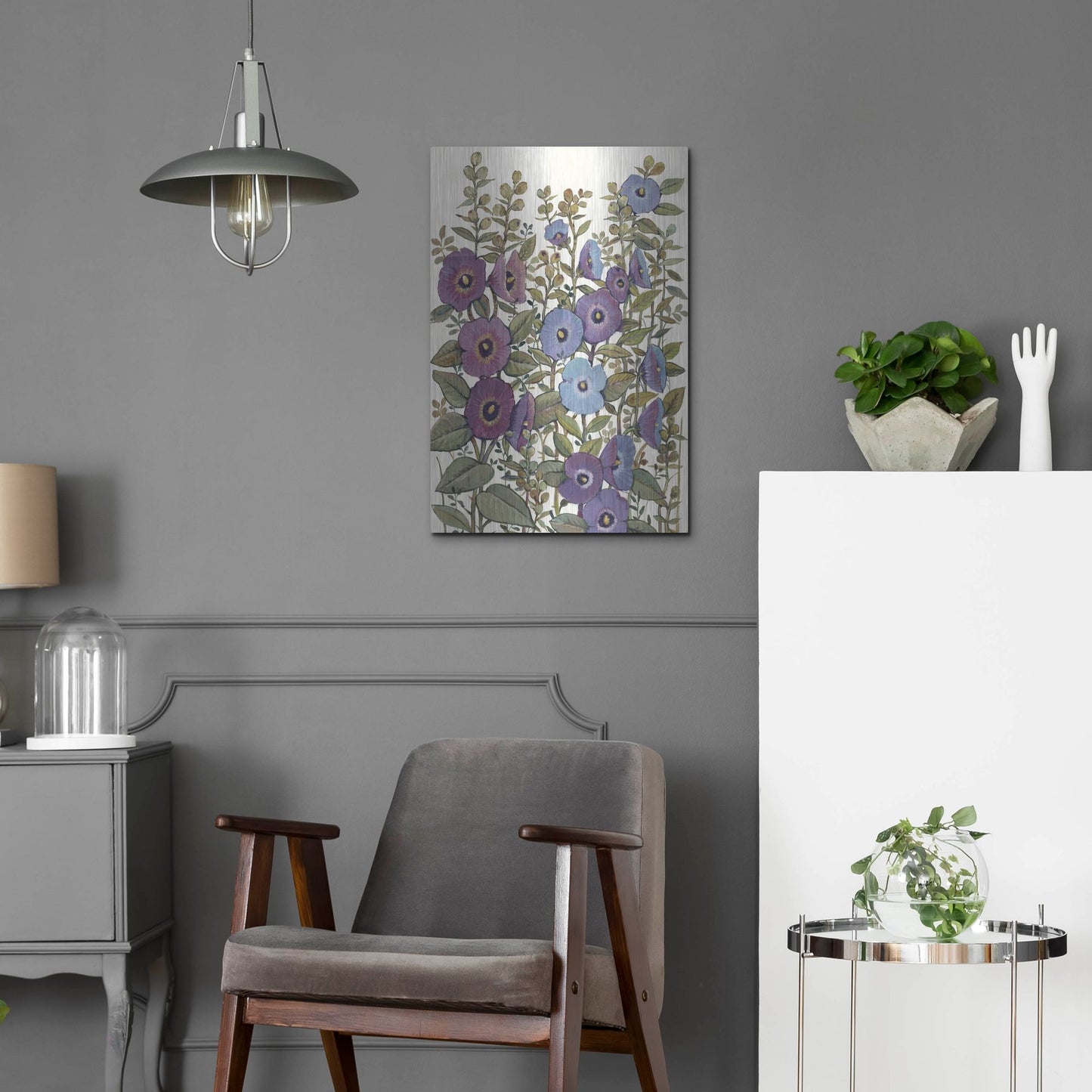 Luxe Metal Art 'Hollyhocks in Bloom I' by Tim O'Toole, Metal Wall Art,16x24