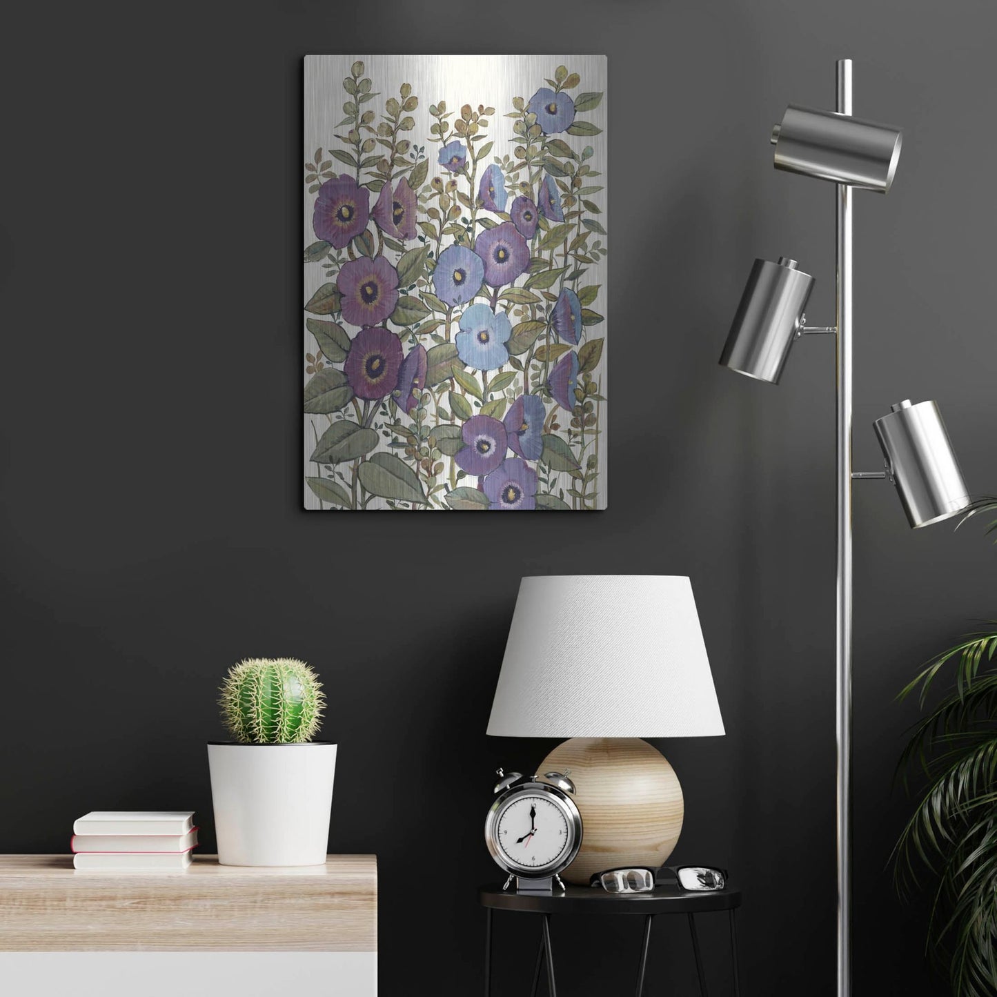 Luxe Metal Art 'Hollyhocks in Bloom I' by Tim O'Toole, Metal Wall Art,16x24