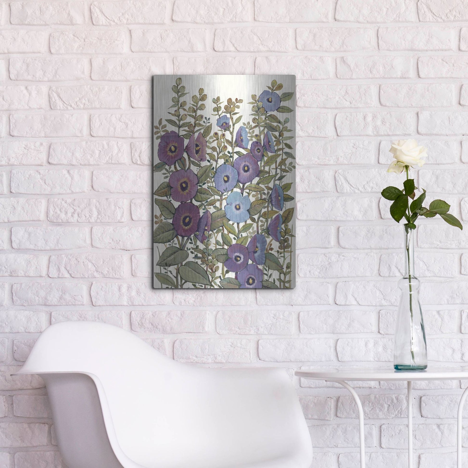 Luxe Metal Art 'Hollyhocks in Bloom I' by Tim O'Toole, Metal Wall Art,16x24