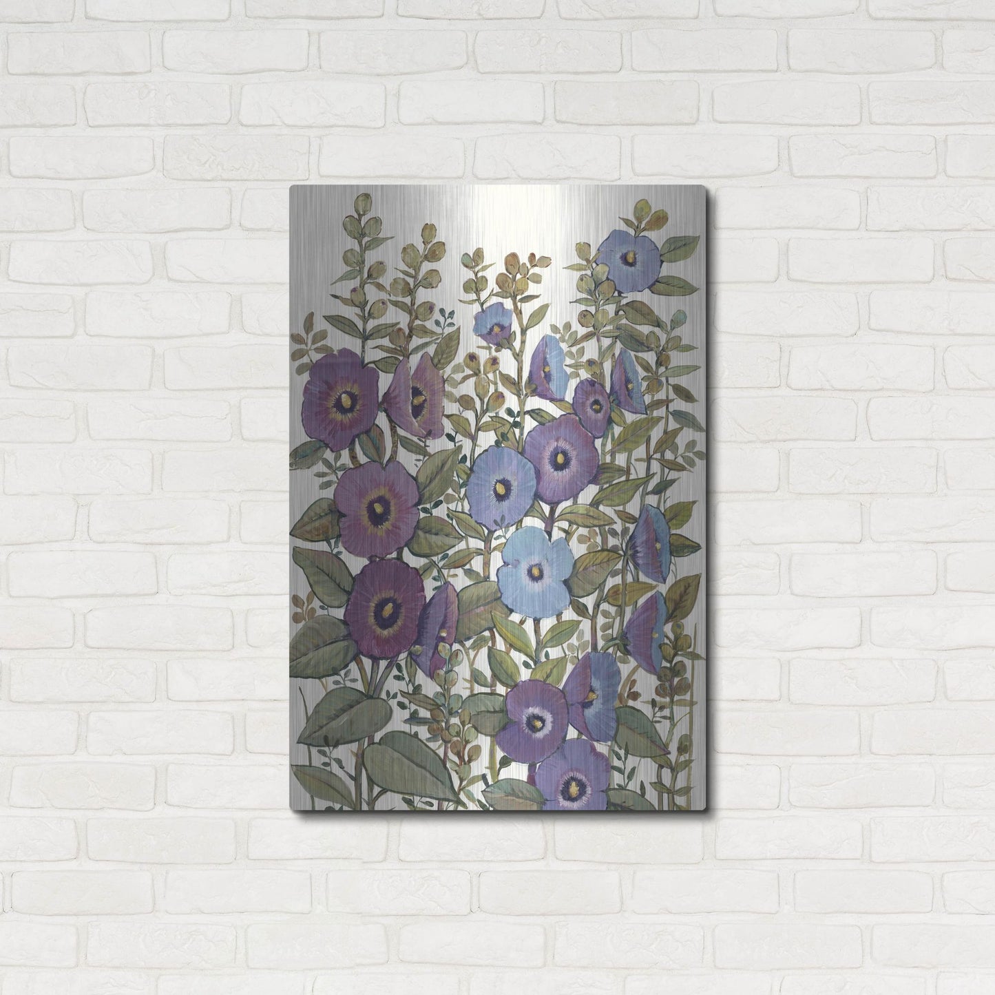 Luxe Metal Art 'Hollyhocks in Bloom I' by Tim O'Toole, Metal Wall Art,24x36