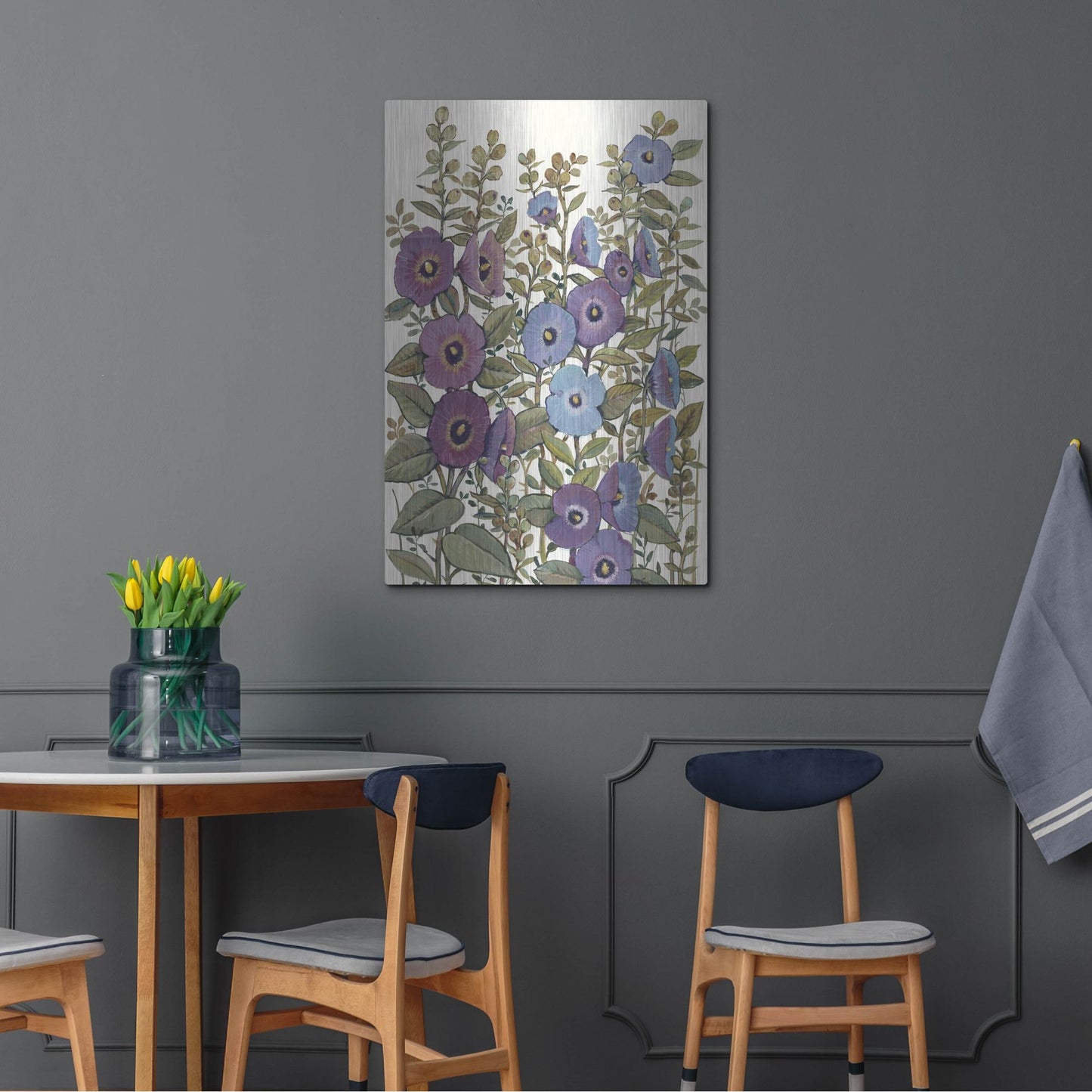 Luxe Metal Art 'Hollyhocks in Bloom I' by Tim O'Toole, Metal Wall Art,24x36