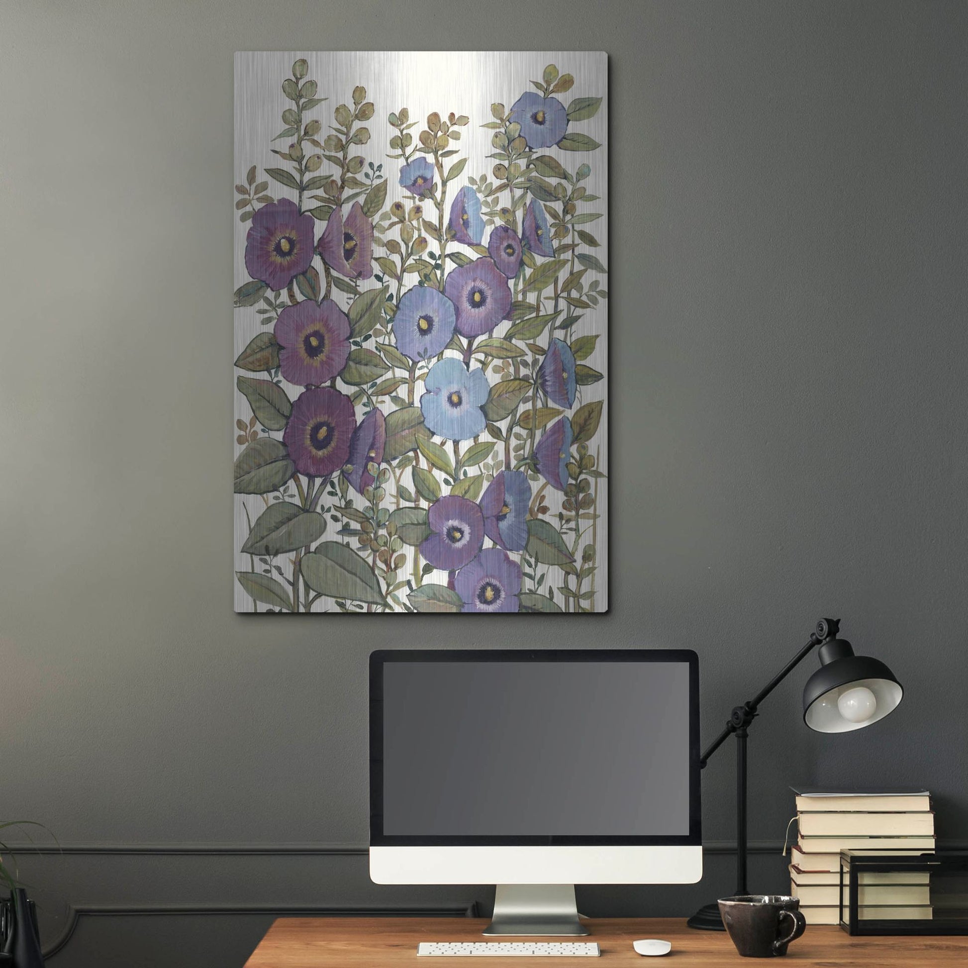 Luxe Metal Art 'Hollyhocks in Bloom I' by Tim O'Toole, Metal Wall Art,24x36