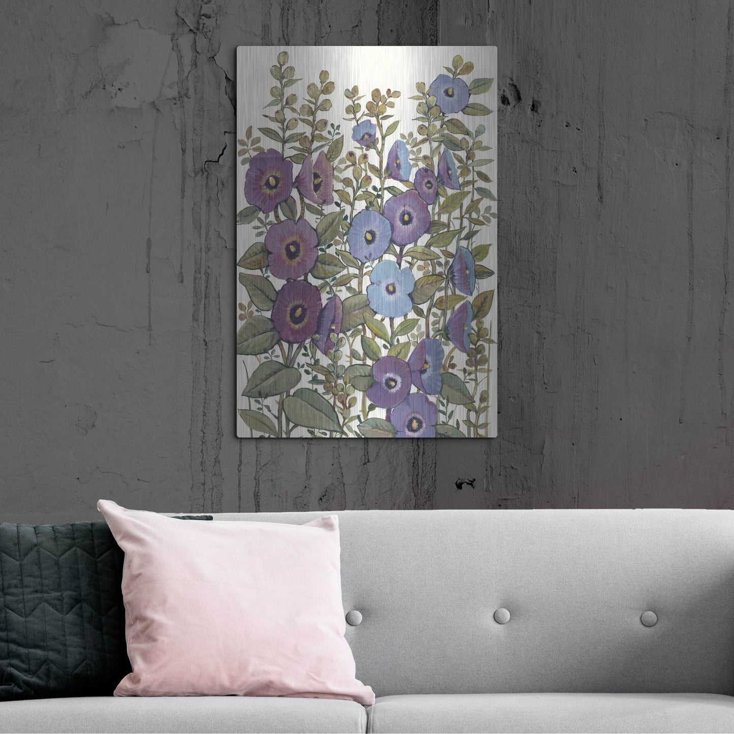 Luxe Metal Art 'Hollyhocks in Bloom I' by Tim O'Toole, Metal Wall Art,24x36