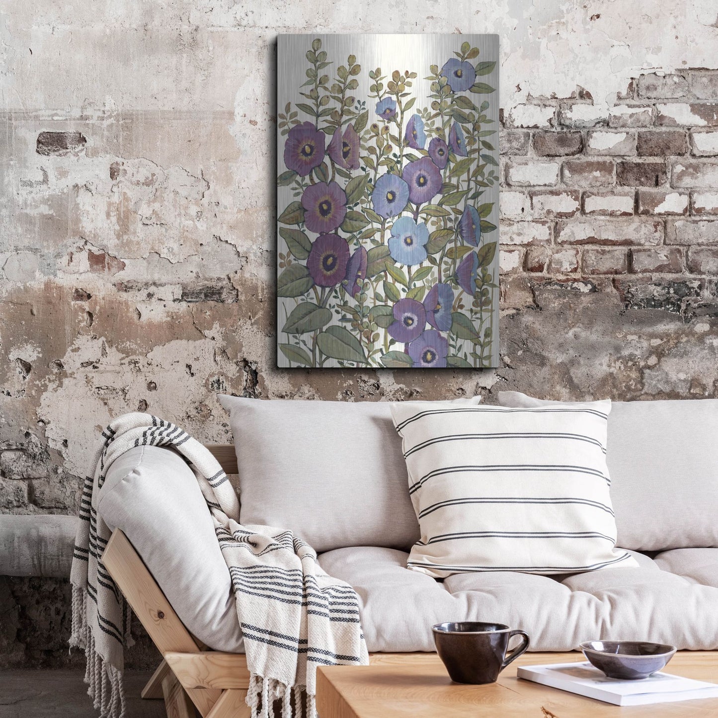 Luxe Metal Art 'Hollyhocks in Bloom I' by Tim O'Toole, Metal Wall Art,24x36