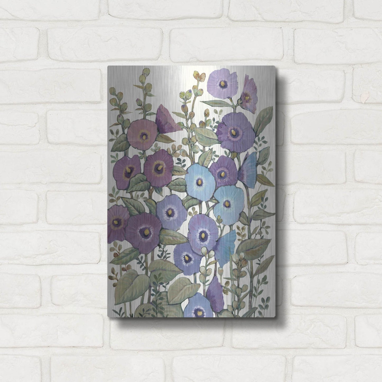 Luxe Metal Art 'Hollyhocks in Bloom II' by Tim O'Toole, Metal Wall Art,12x16