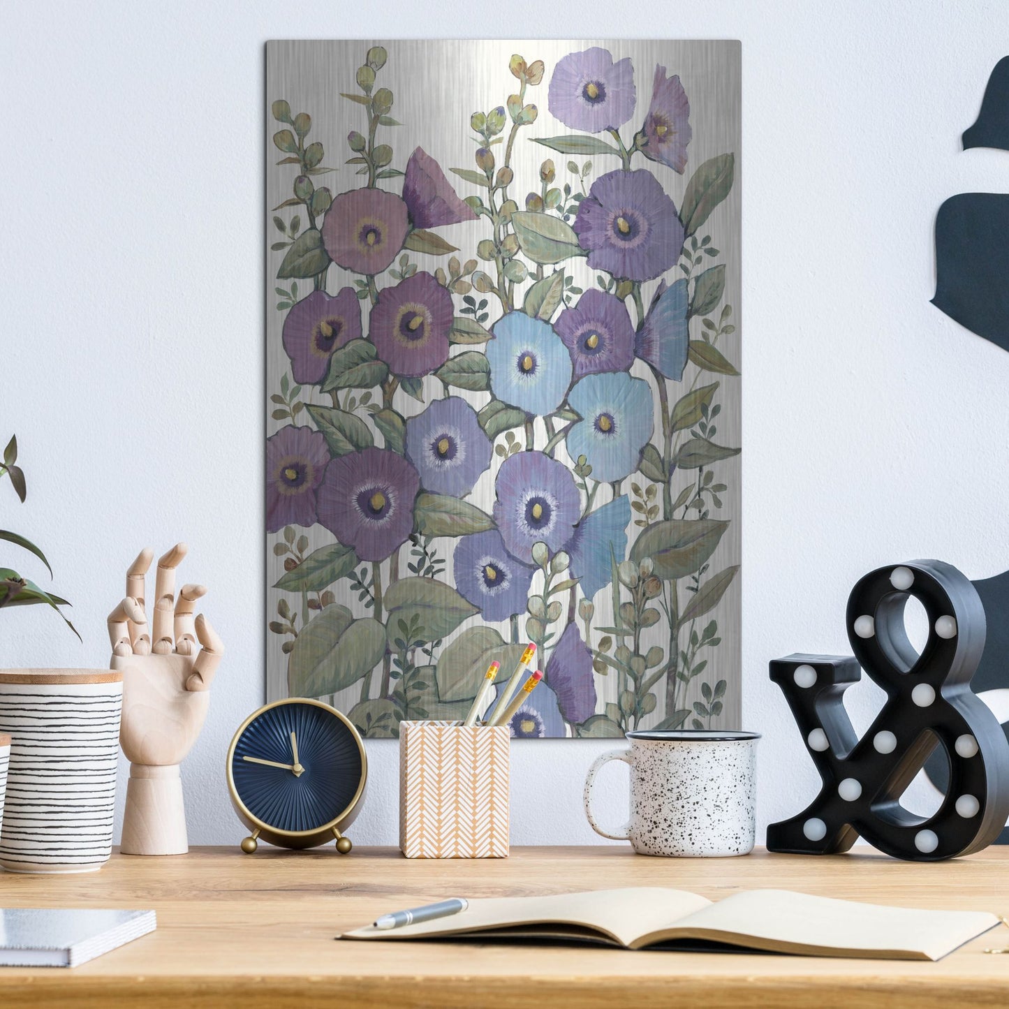 Luxe Metal Art 'Hollyhocks in Bloom II' by Tim O'Toole, Metal Wall Art,12x16