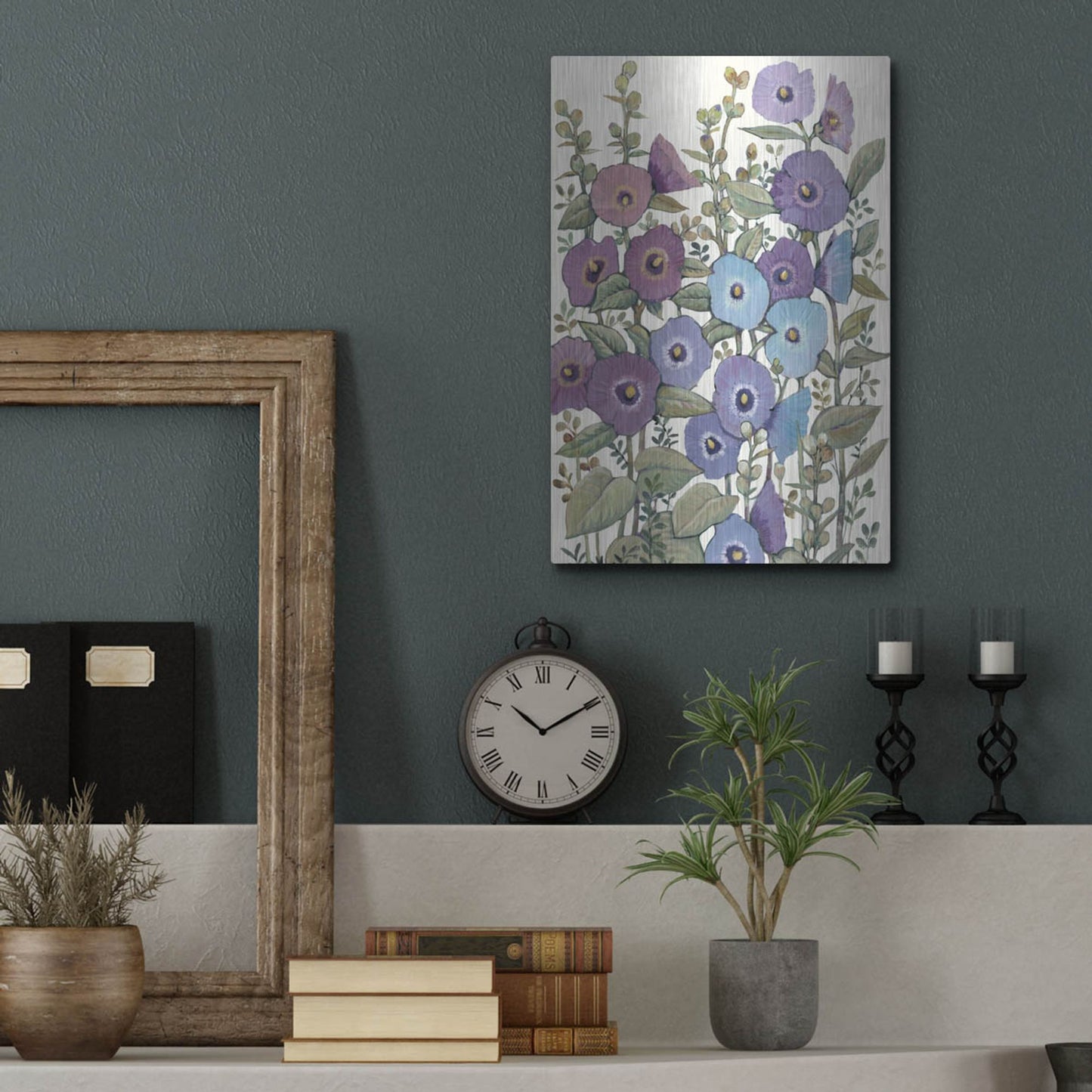 Luxe Metal Art 'Hollyhocks in Bloom II' by Tim O'Toole, Metal Wall Art,12x16