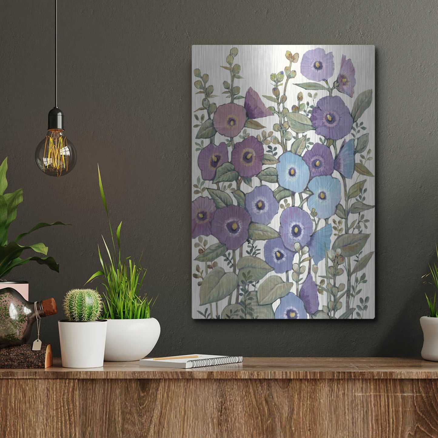 Luxe Metal Art 'Hollyhocks in Bloom II' by Tim O'Toole, Metal Wall Art,12x16