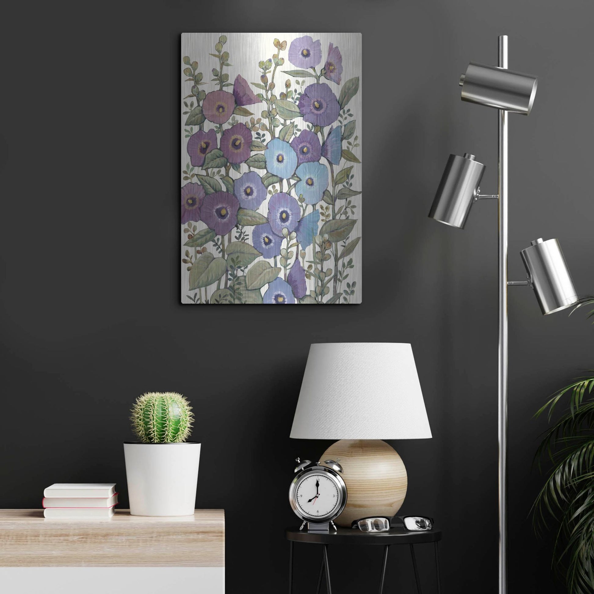 Luxe Metal Art 'Hollyhocks in Bloom II' by Tim O'Toole, Metal Wall Art,16x24