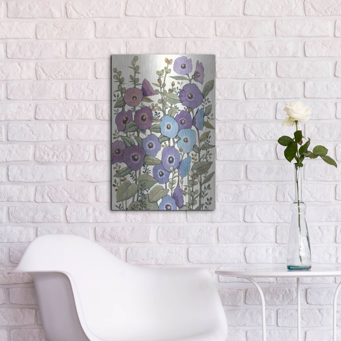 Luxe Metal Art 'Hollyhocks in Bloom II' by Tim O'Toole, Metal Wall Art,16x24