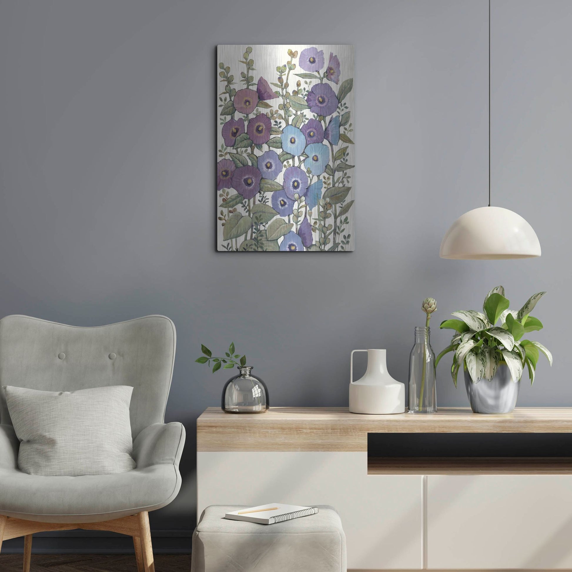 Luxe Metal Art 'Hollyhocks in Bloom II' by Tim O'Toole, Metal Wall Art,16x24