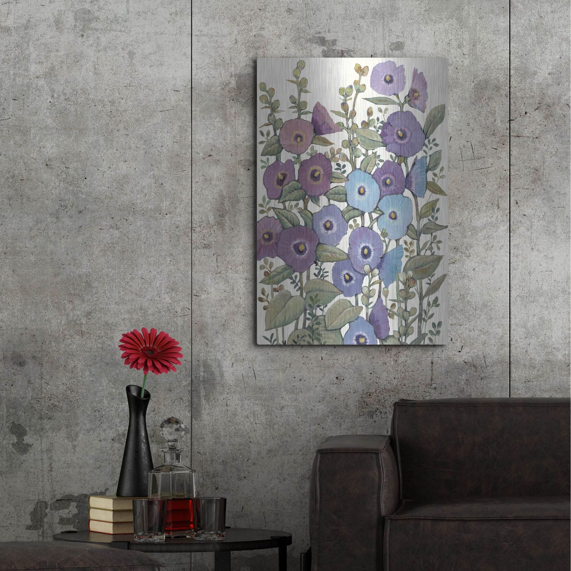 Luxe Metal Art 'Hollyhocks in Bloom II' by Tim O'Toole, Metal Wall Art,24x36