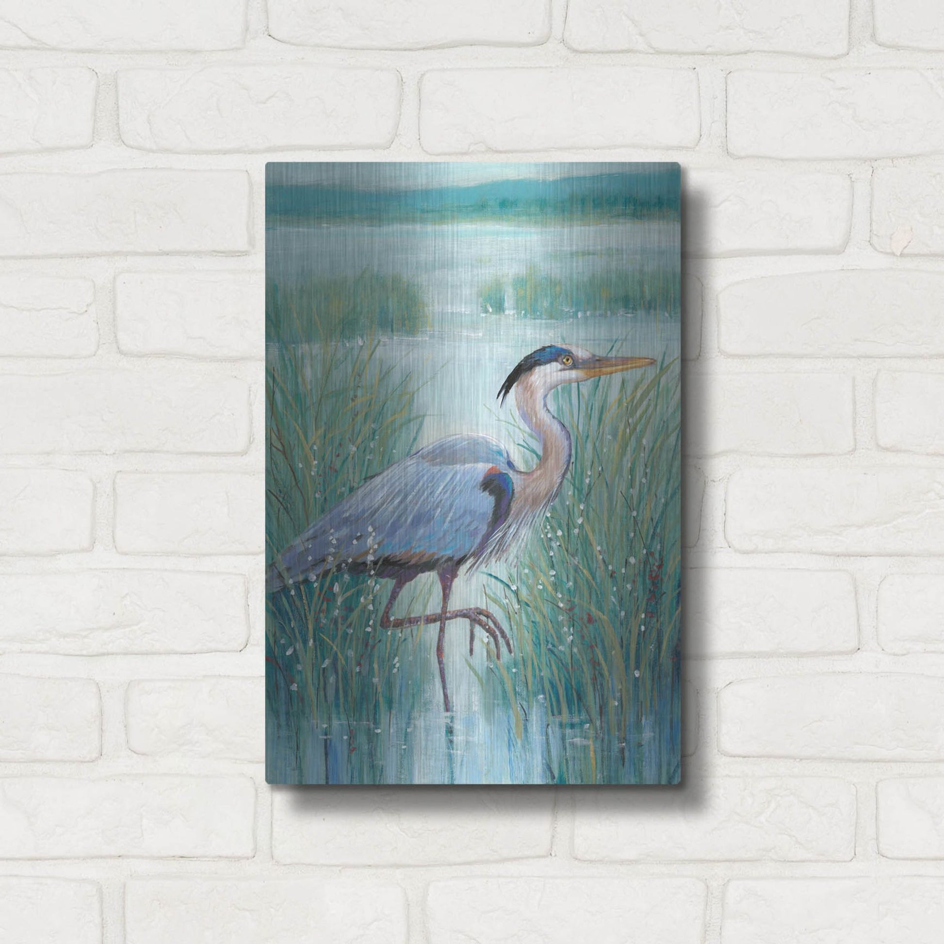 Luxe Metal Art 'Wetland Heron I' by Tim O'Toole, Metal Wall Art,12x16