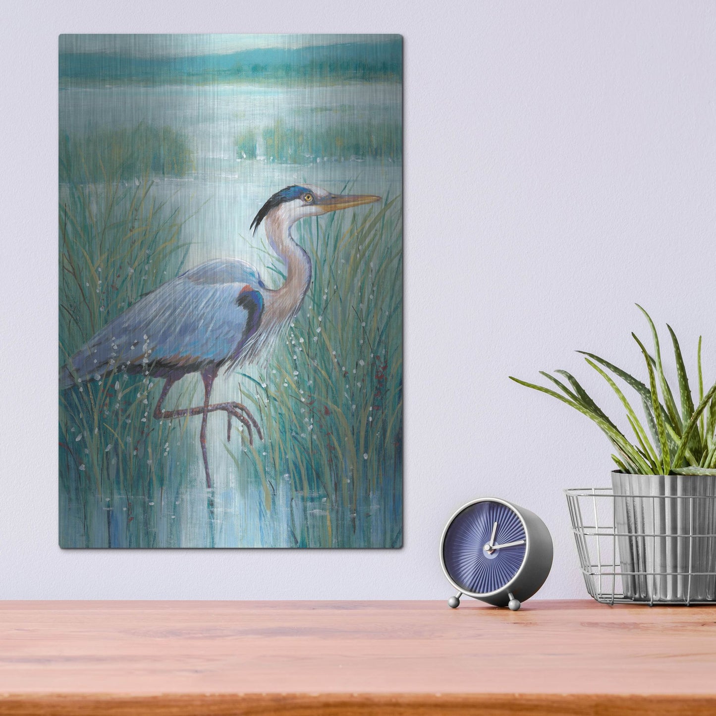 Luxe Metal Art 'Wetland Heron I' by Tim O'Toole, Metal Wall Art,12x16