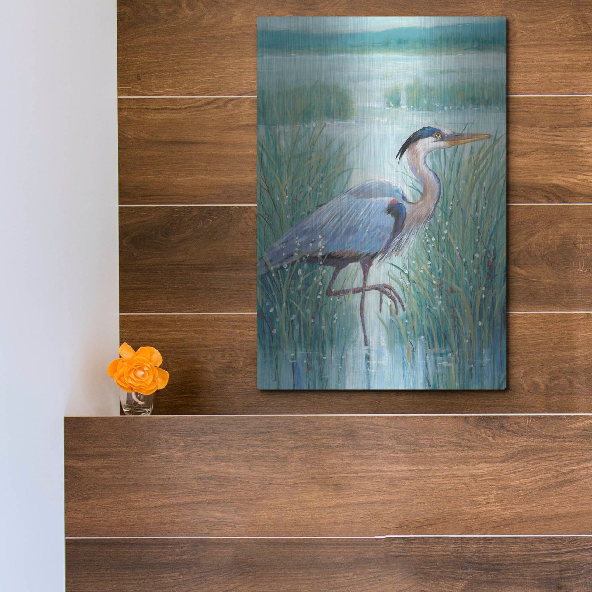 Luxe Metal Art 'Wetland Heron I' by Tim O'Toole, Metal Wall Art,12x16