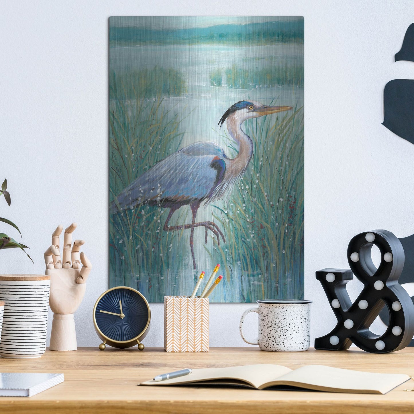 Luxe Metal Art 'Wetland Heron I' by Tim O'Toole, Metal Wall Art,12x16