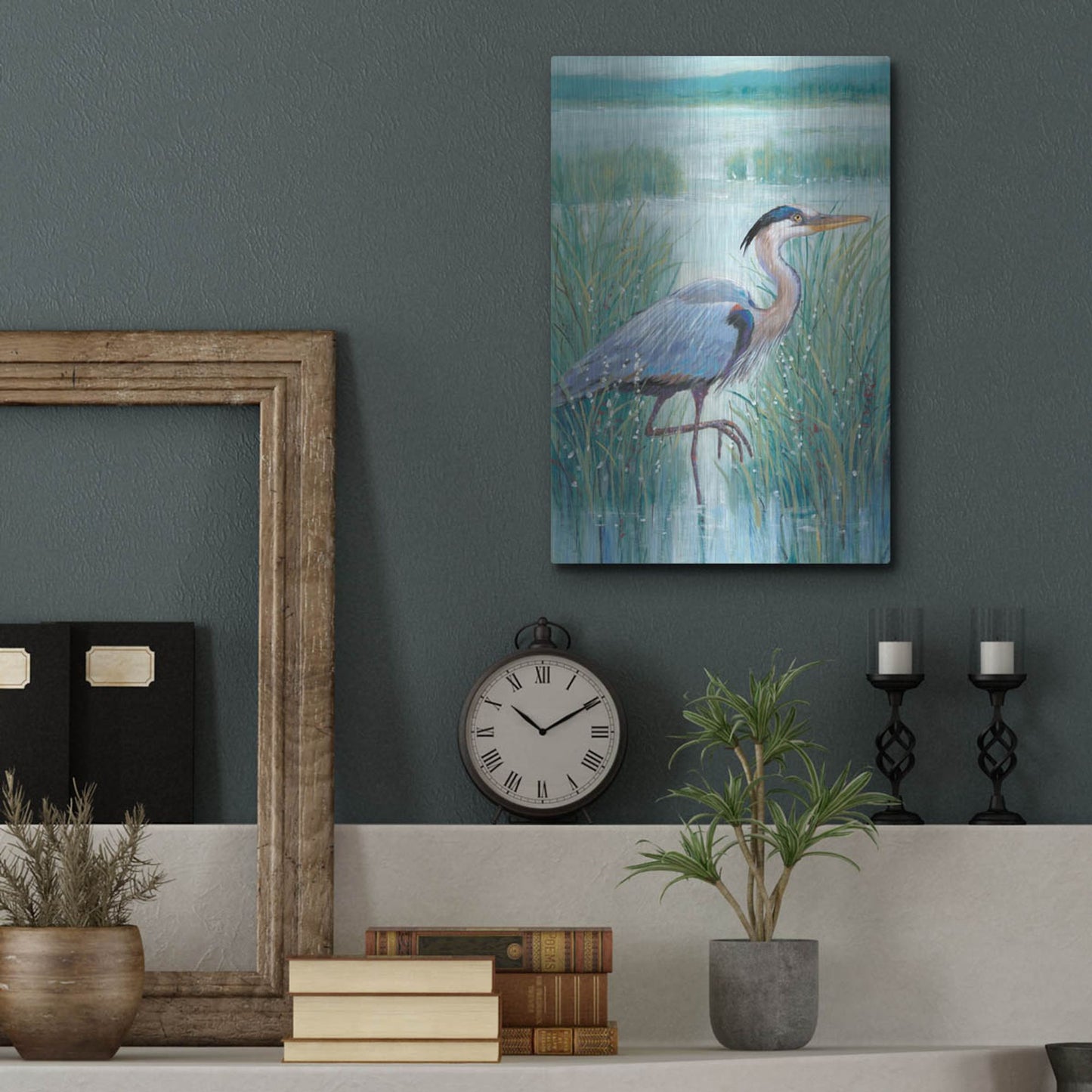 Luxe Metal Art 'Wetland Heron I' by Tim O'Toole, Metal Wall Art,12x16