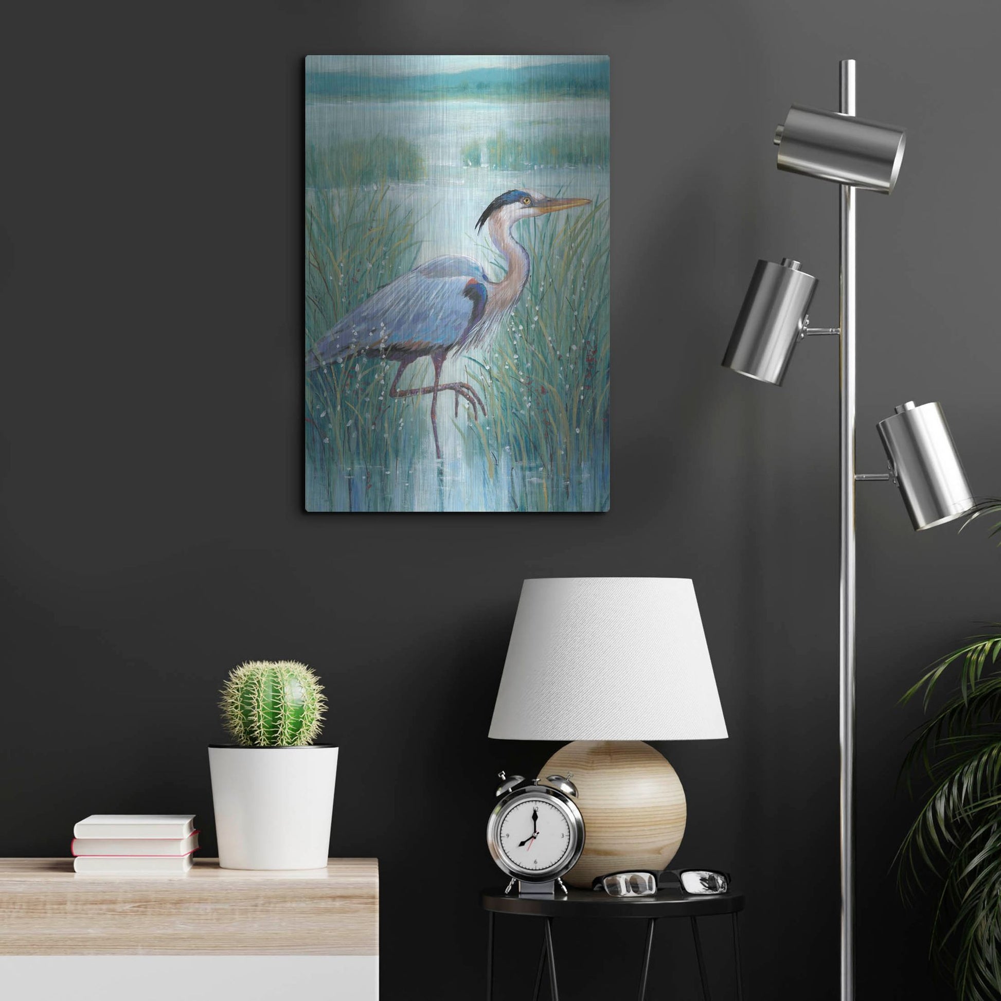 Luxe Metal Art 'Wetland Heron I' by Tim O'Toole, Metal Wall Art,16x24