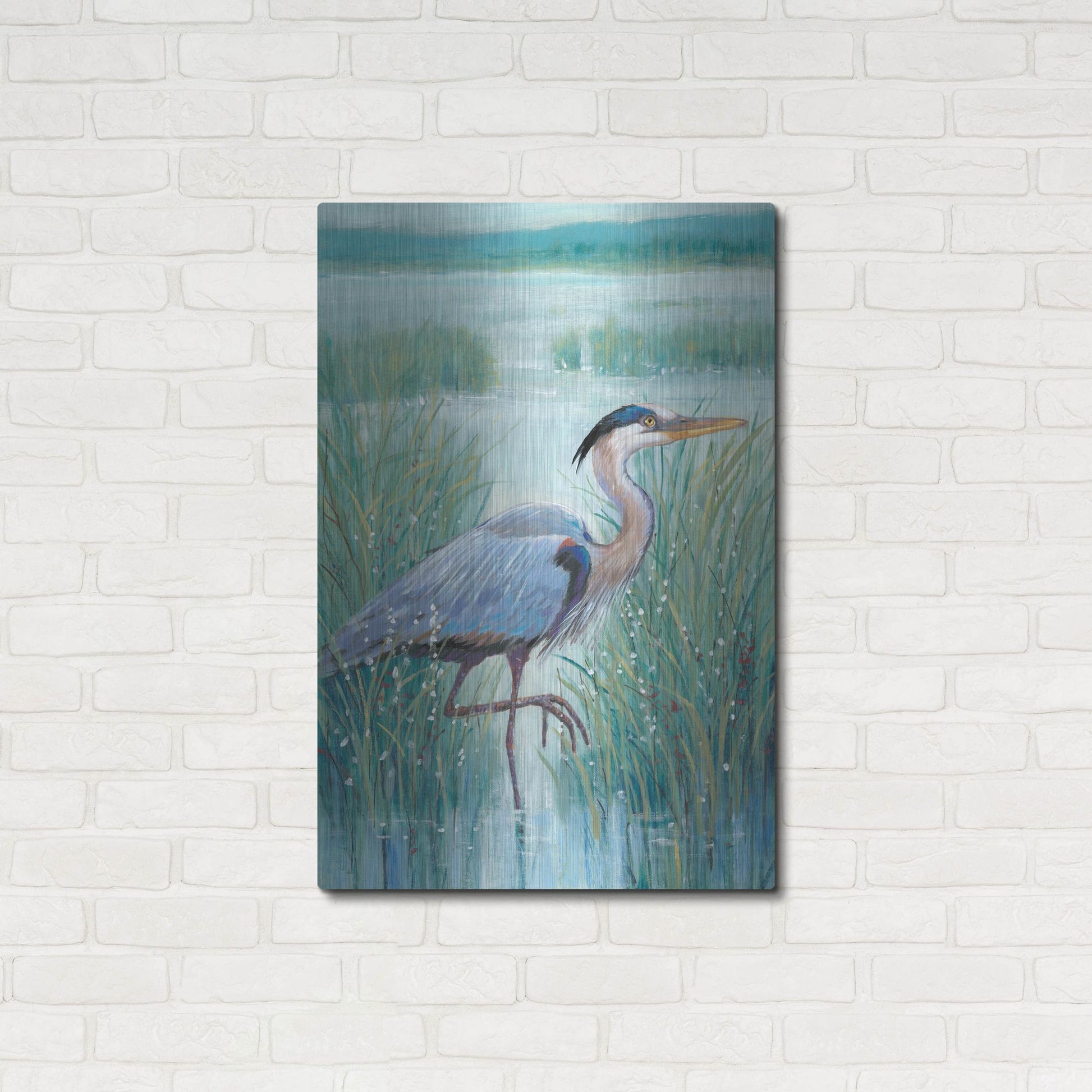 Luxe Metal Art 'Wetland Heron I' by Tim O'Toole, Metal Wall Art,24x36