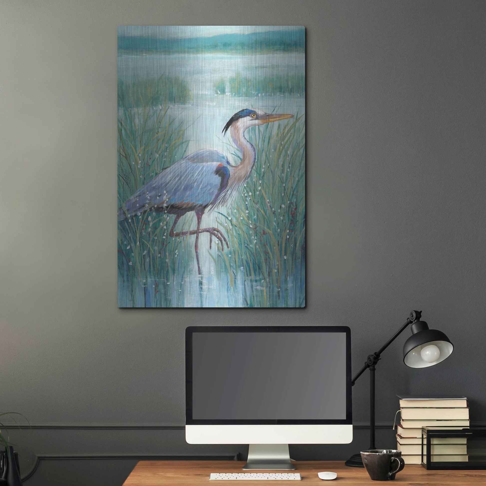 Luxe Metal Art 'Wetland Heron I' by Tim O'Toole, Metal Wall Art,24x36