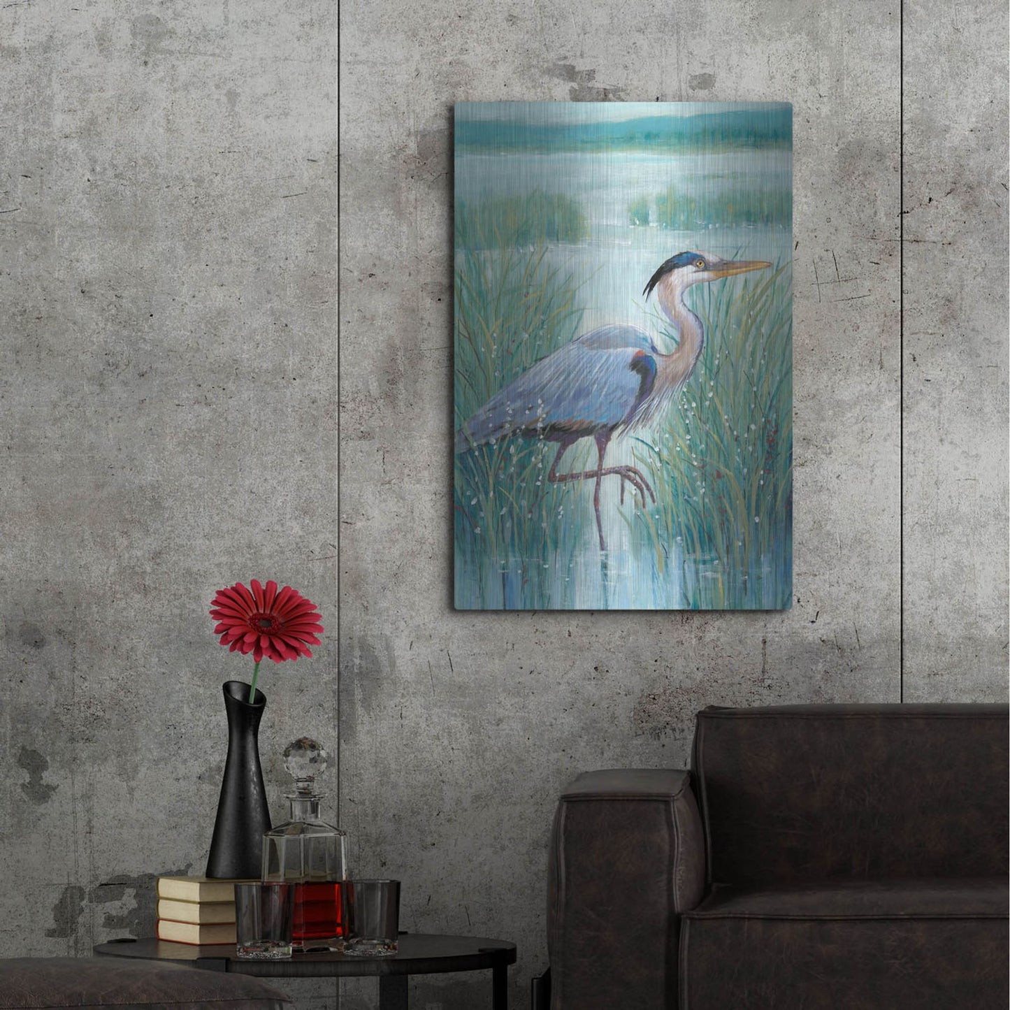 Luxe Metal Art 'Wetland Heron I' by Tim O'Toole, Metal Wall Art,24x36