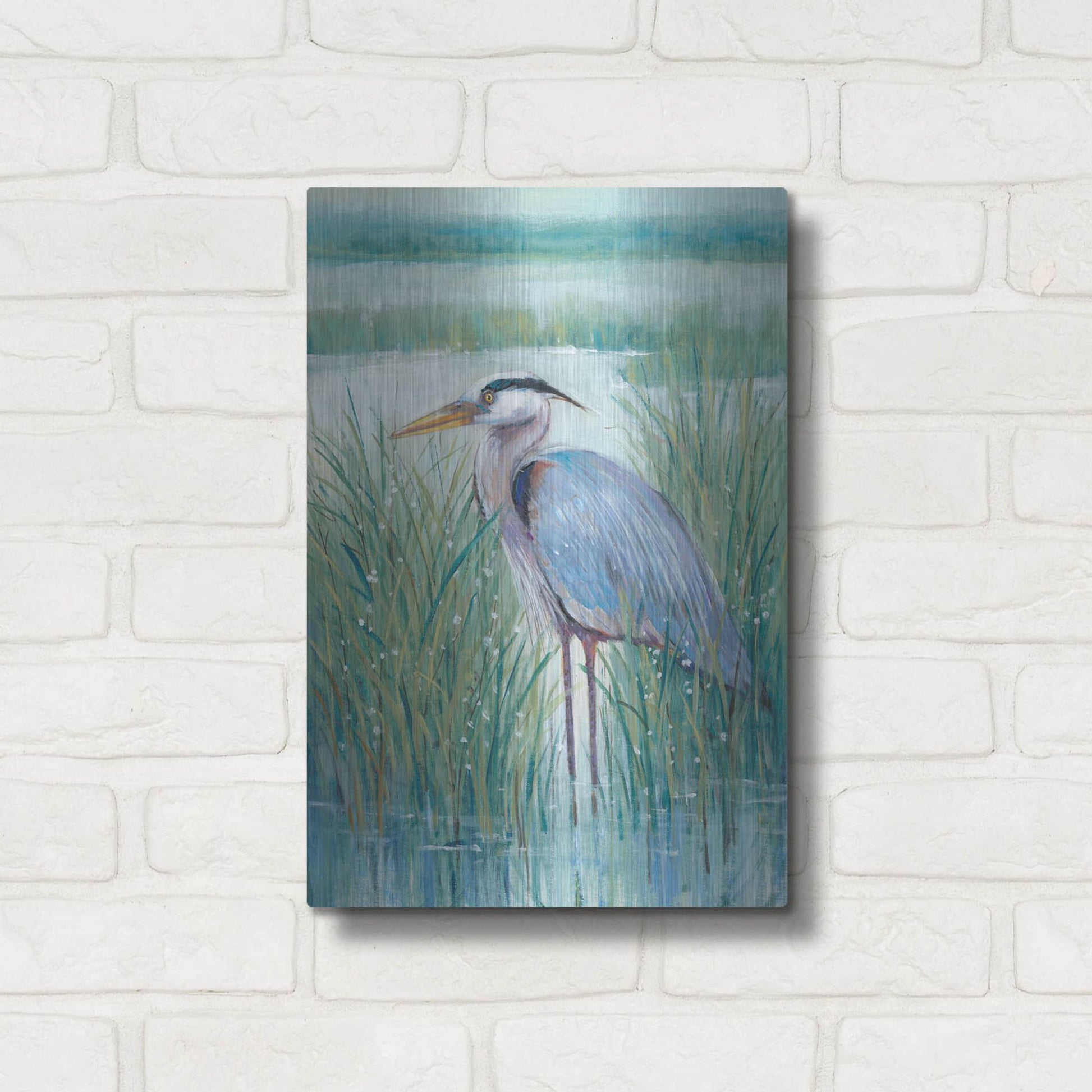 Luxe Metal Art 'Wetland Heron II' by Tim O'Toole, Metal Wall Art,12x16