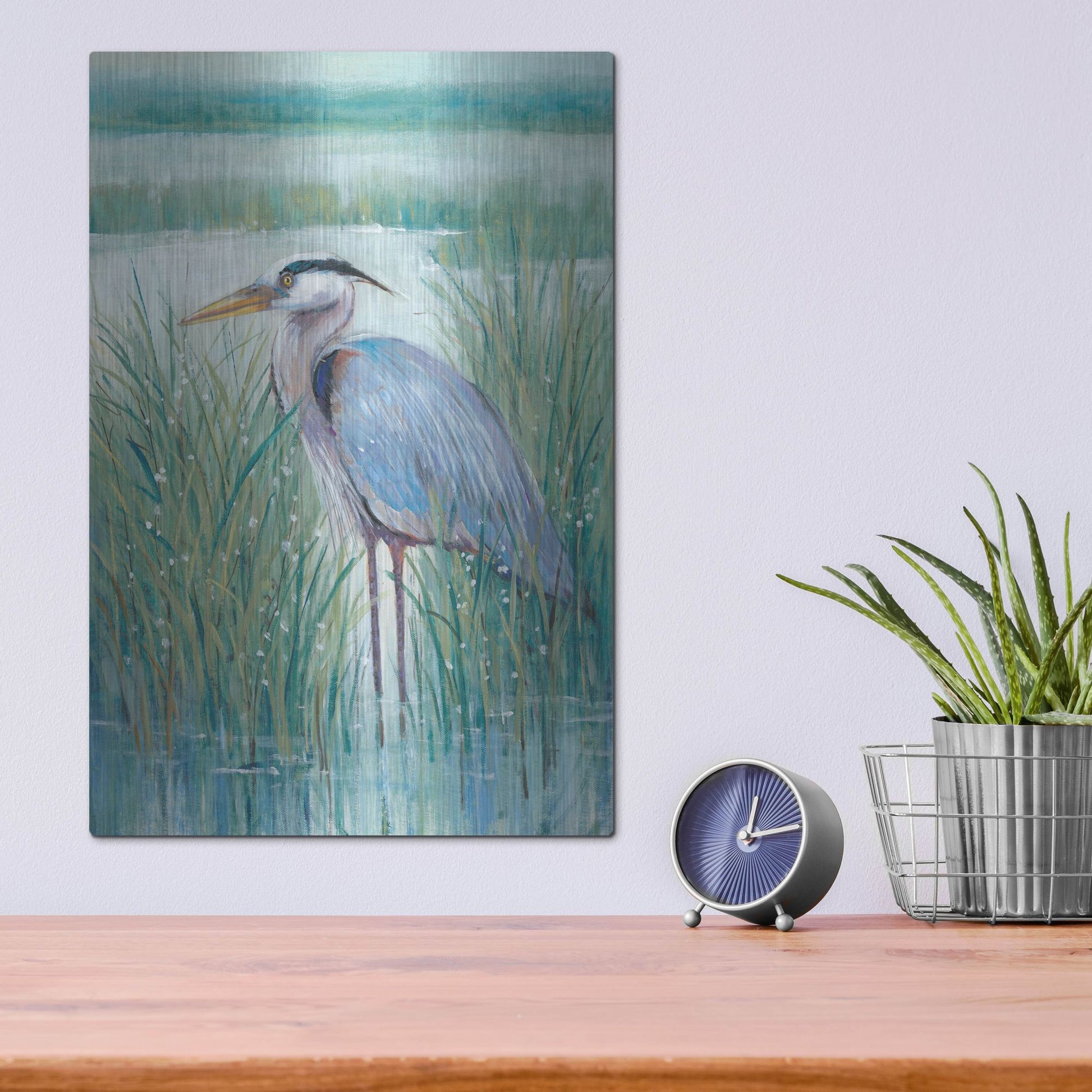 Luxe Metal Art 'Wetland Heron II' by Tim O'Toole, Metal Wall Art,12x16