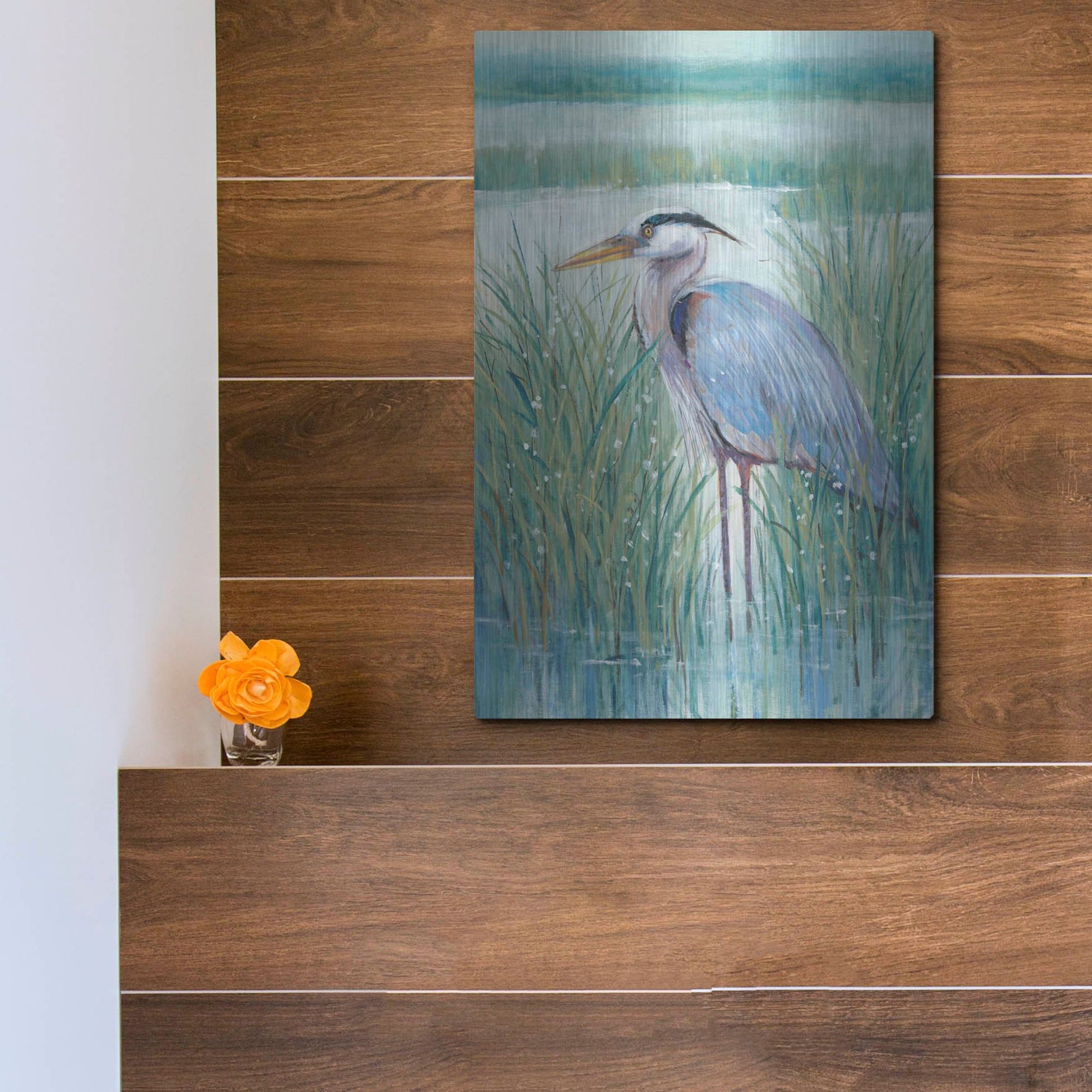 Luxe Metal Art 'Wetland Heron II' by Tim O'Toole, Metal Wall Art,12x16