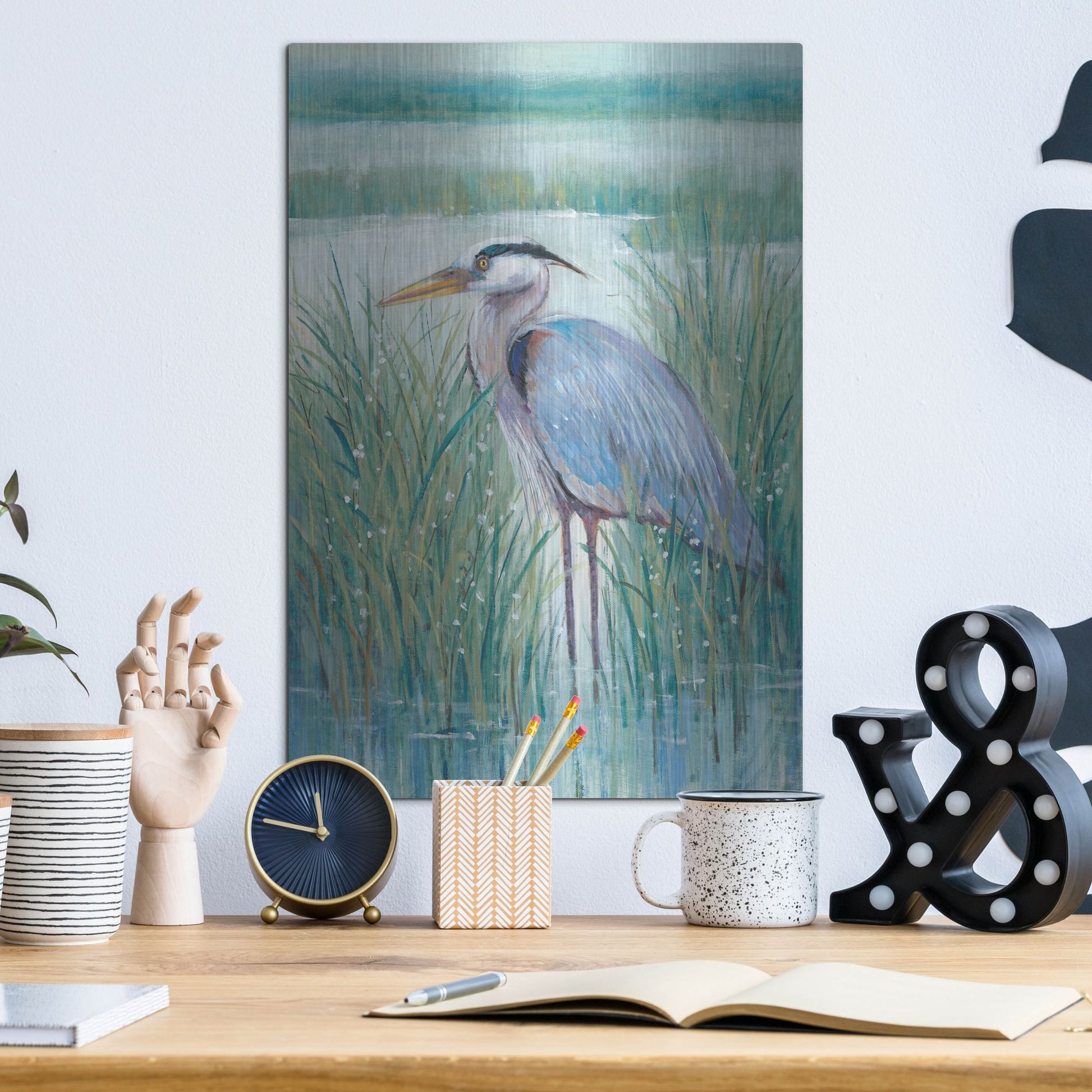 Luxe Metal Art 'Wetland Heron II' by Tim O'Toole, Metal Wall Art,12x16