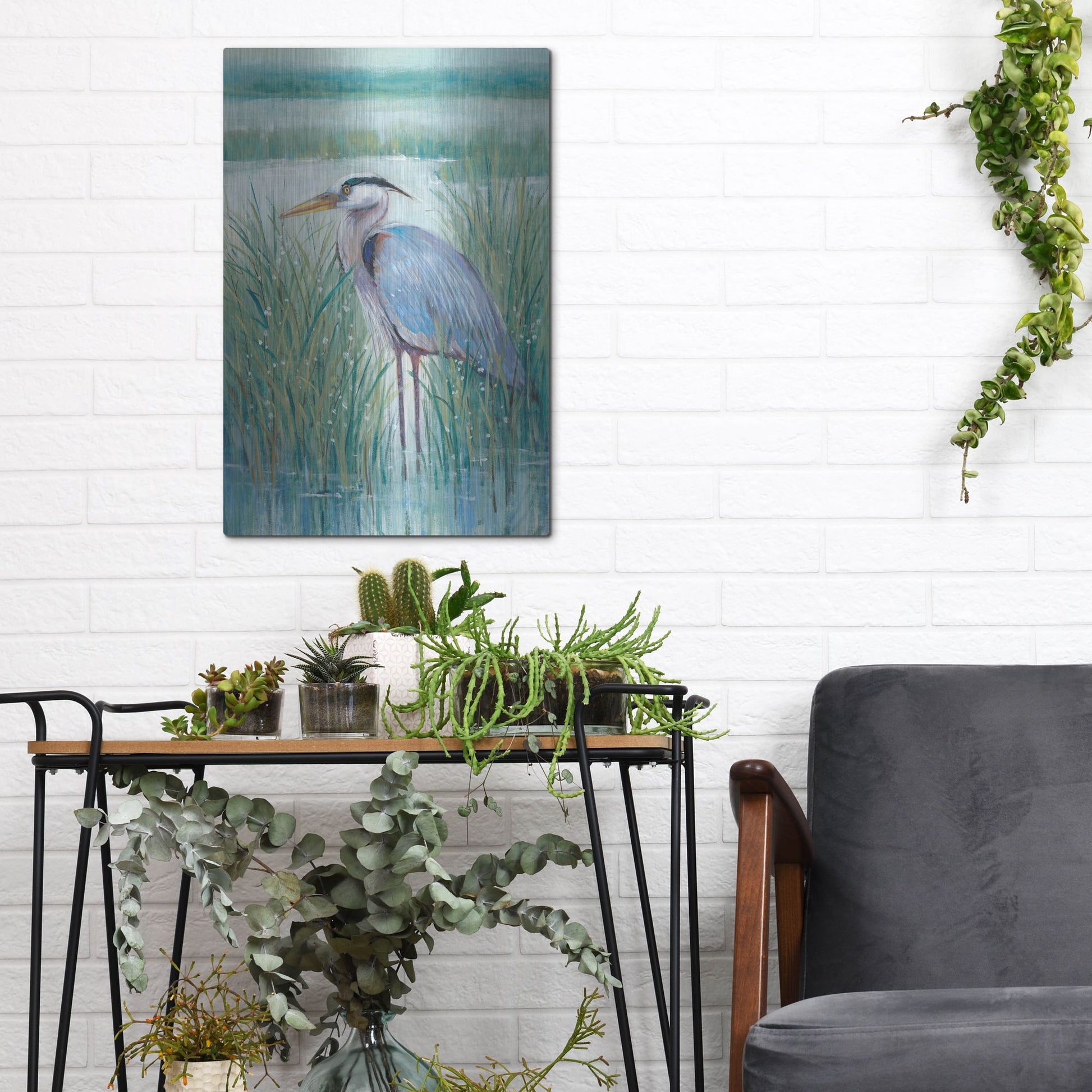 Luxe Metal Art 'Wetland Heron II' by Tim O'Toole, Metal Wall Art,12x16