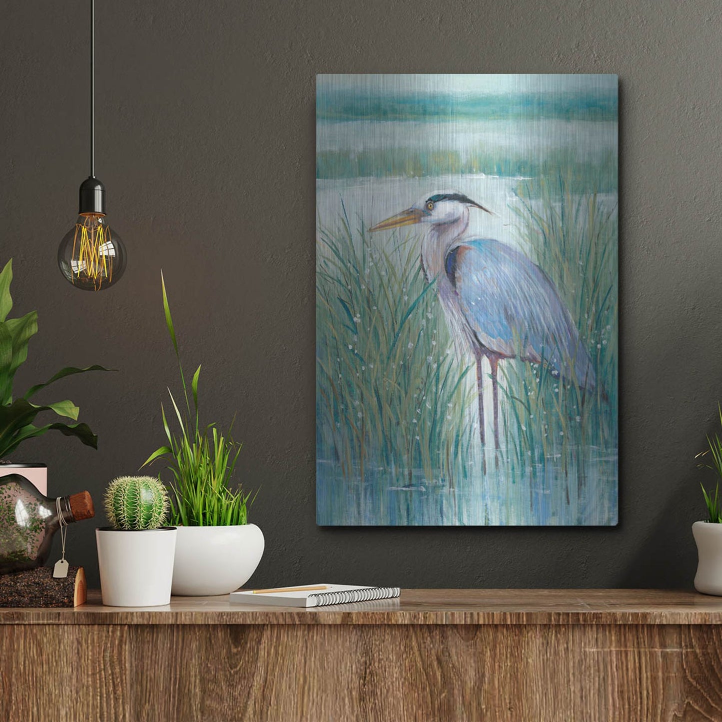 Luxe Metal Art 'Wetland Heron II' by Tim O'Toole, Metal Wall Art,12x16