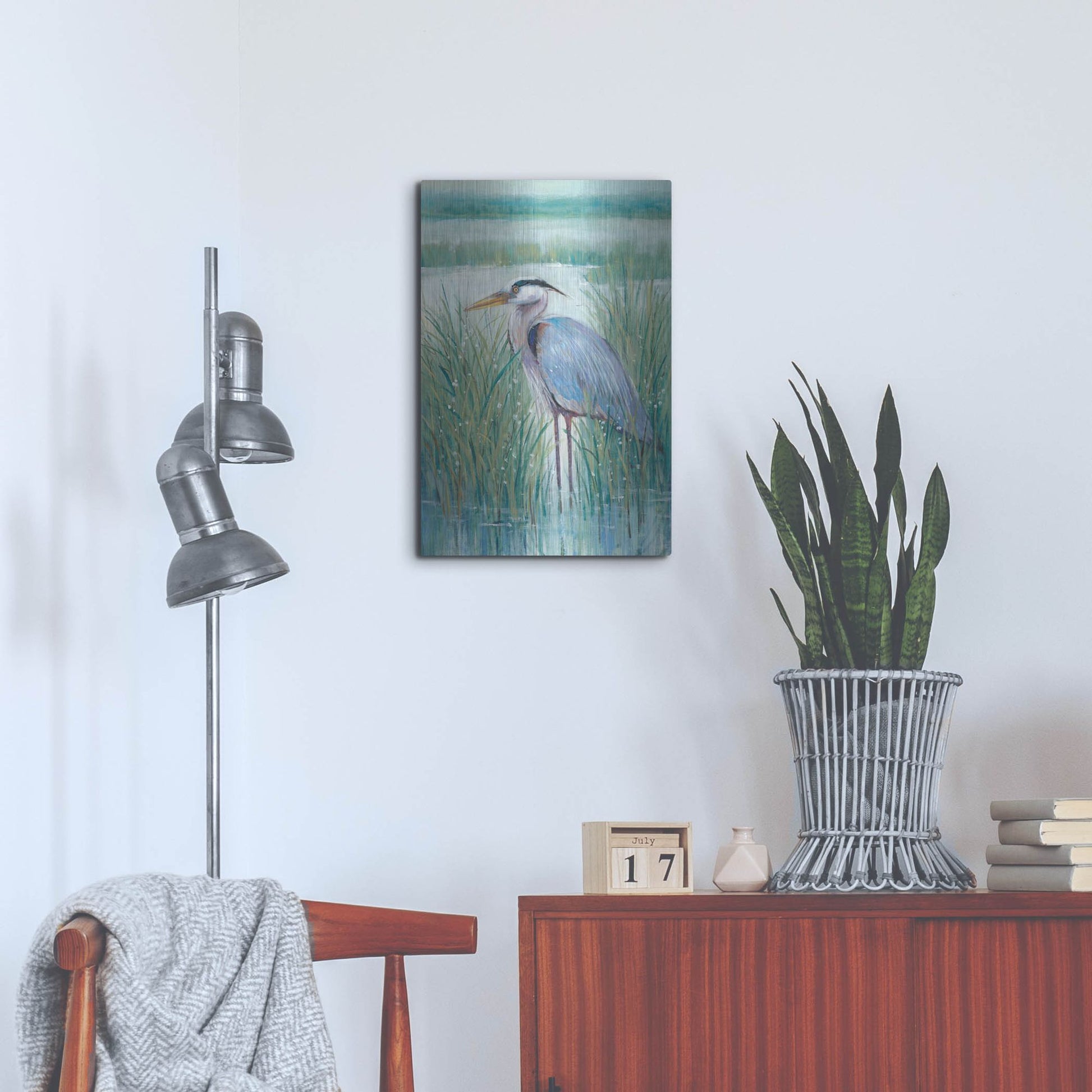 Luxe Metal Art 'Wetland Heron II' by Tim O'Toole, Metal Wall Art,16x24