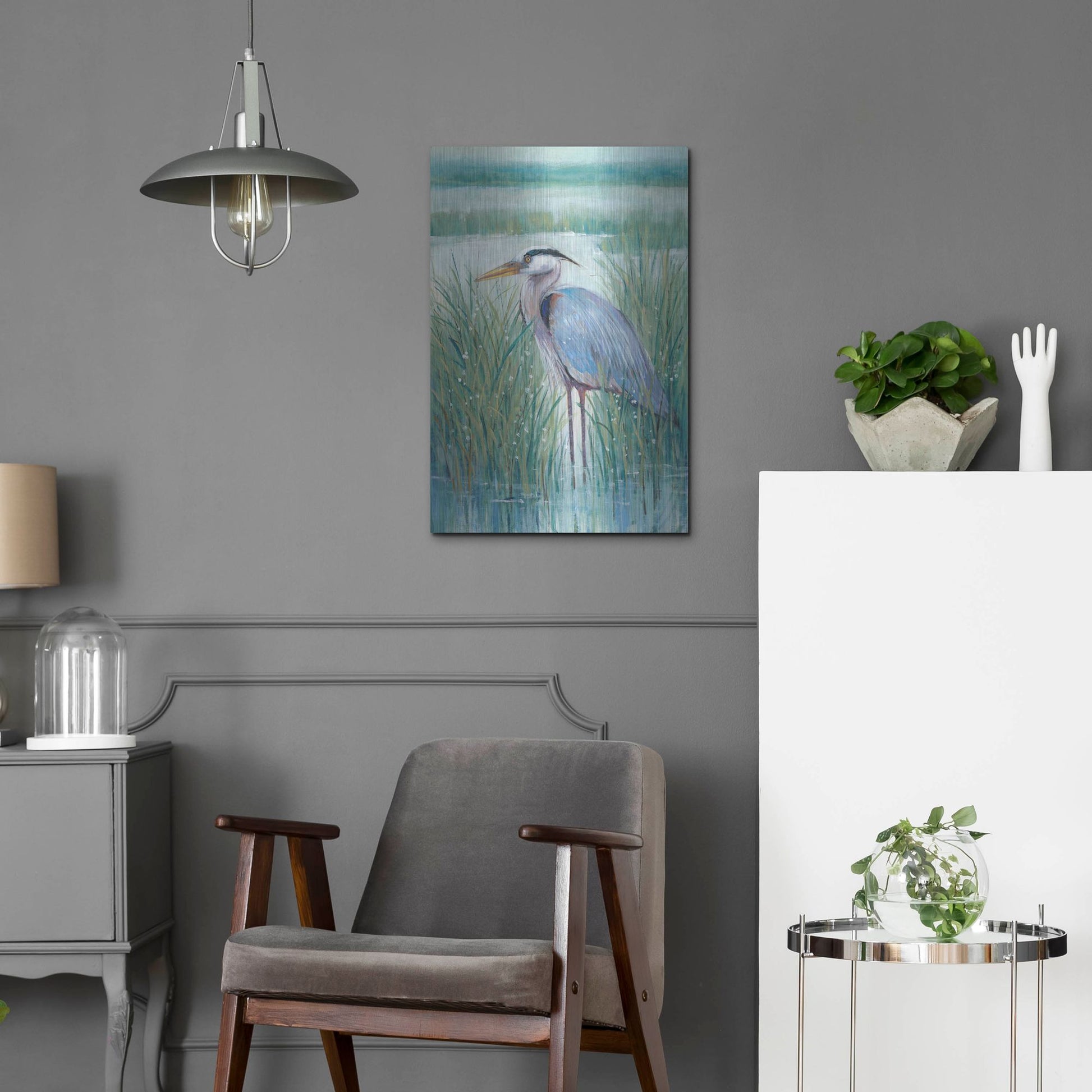 Luxe Metal Art 'Wetland Heron II' by Tim O'Toole, Metal Wall Art,16x24