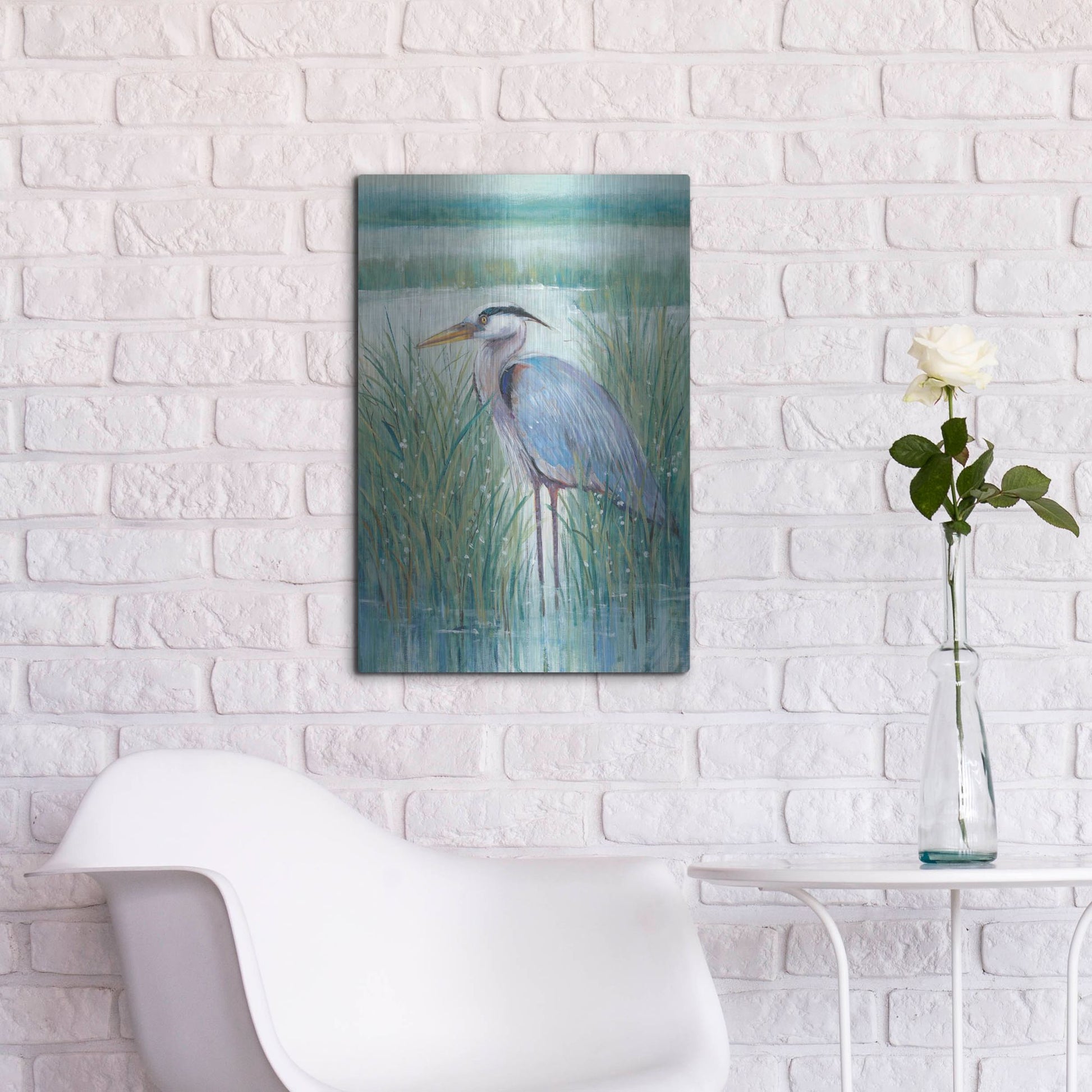 Luxe Metal Art 'Wetland Heron II' by Tim O'Toole, Metal Wall Art,16x24