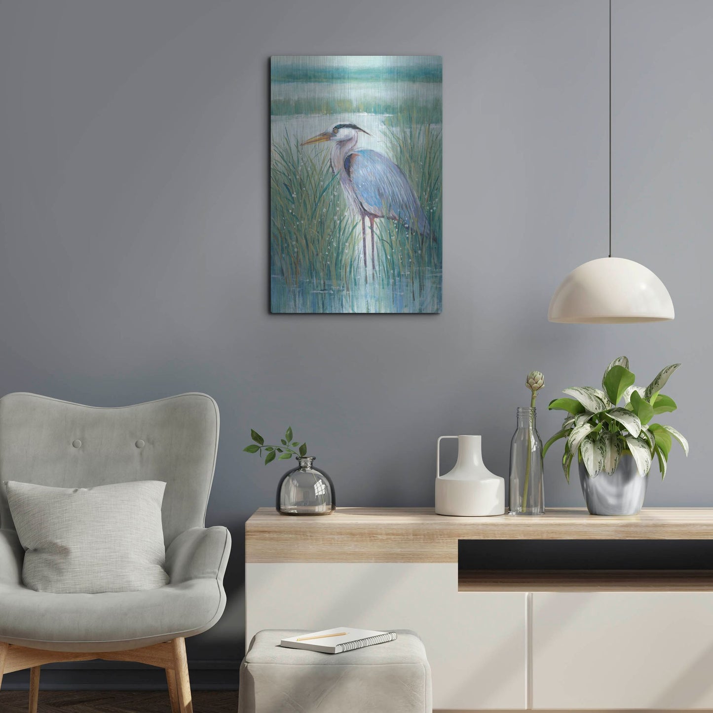 Luxe Metal Art 'Wetland Heron II' by Tim O'Toole, Metal Wall Art,16x24