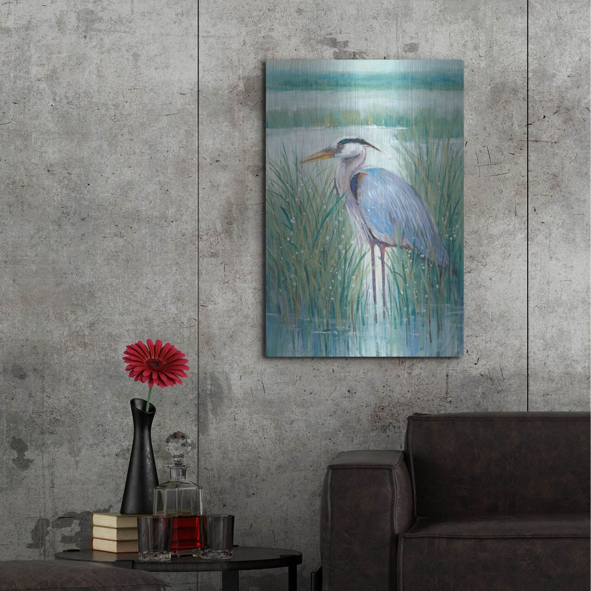 Luxe Metal Art 'Wetland Heron II' by Tim O'Toole, Metal Wall Art,24x36
