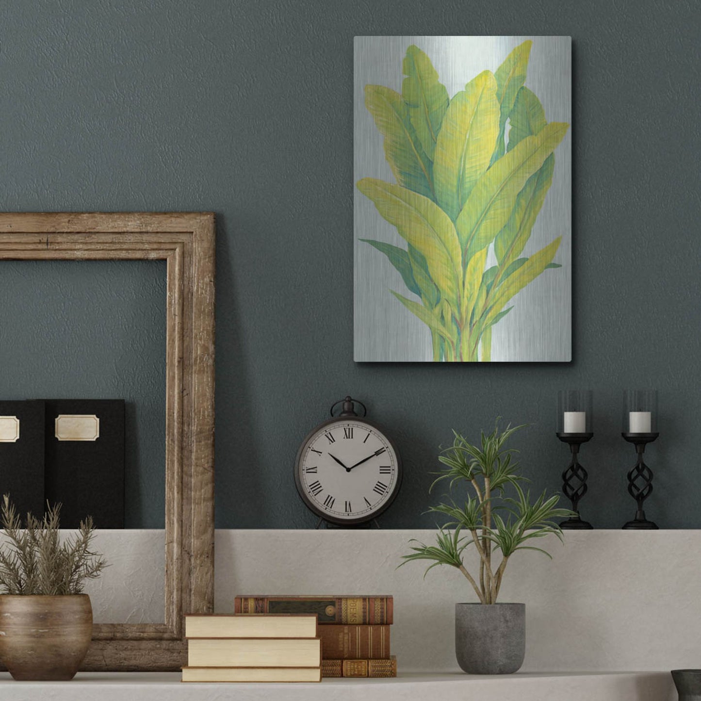 Luxe Metal Art 'Chartreuse Tropical Foliage I' by Tim O'Toole, Metal Wall Art,12x16