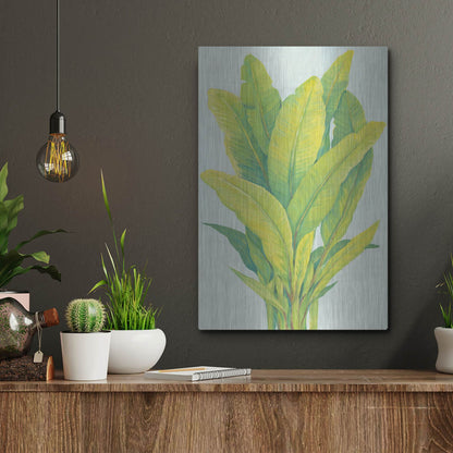 Luxe Metal Art 'Chartreuse Tropical Foliage I' by Tim O'Toole, Metal Wall Art,12x16