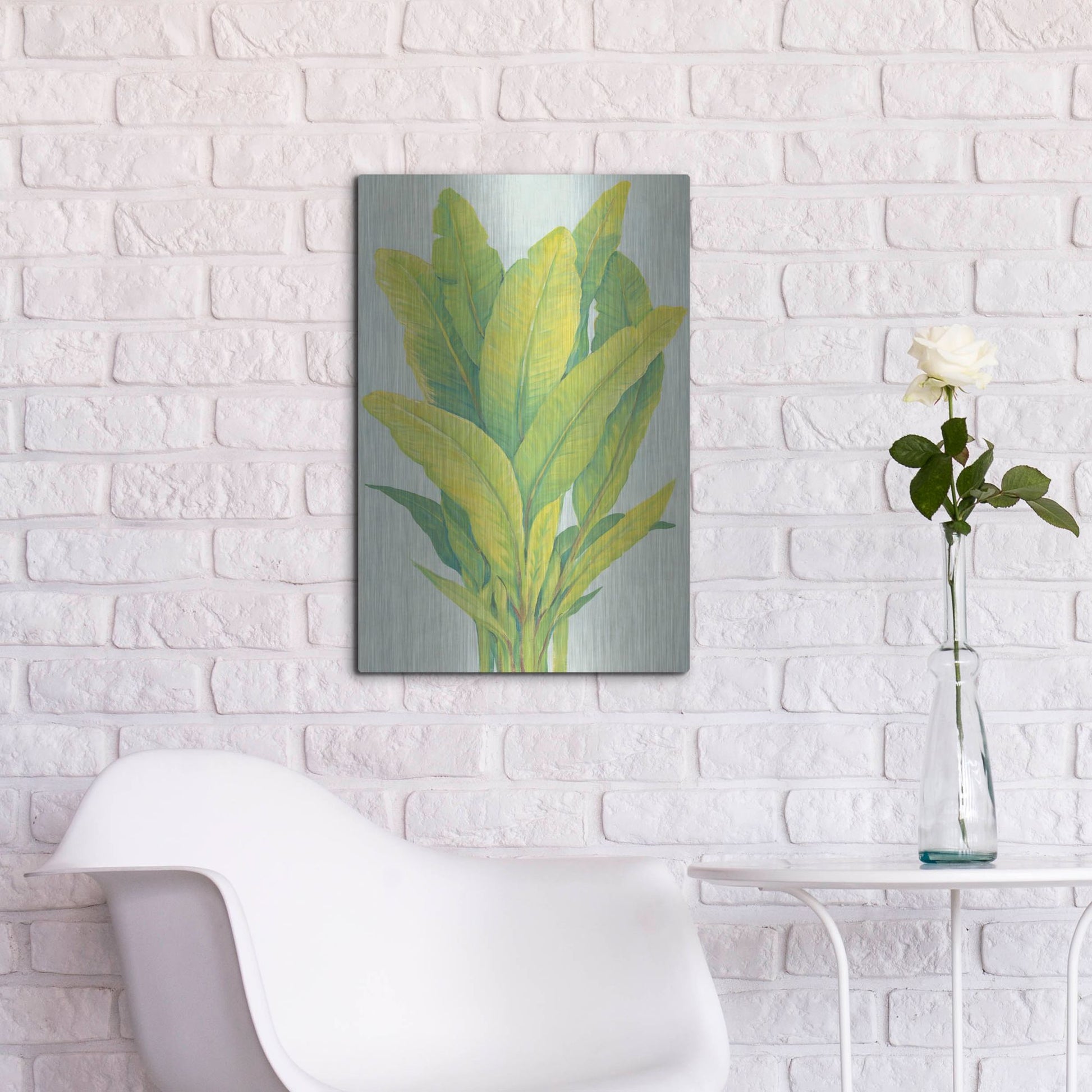 Luxe Metal Art 'Chartreuse Tropical Foliage I' by Tim O'Toole, Metal Wall Art,16x24