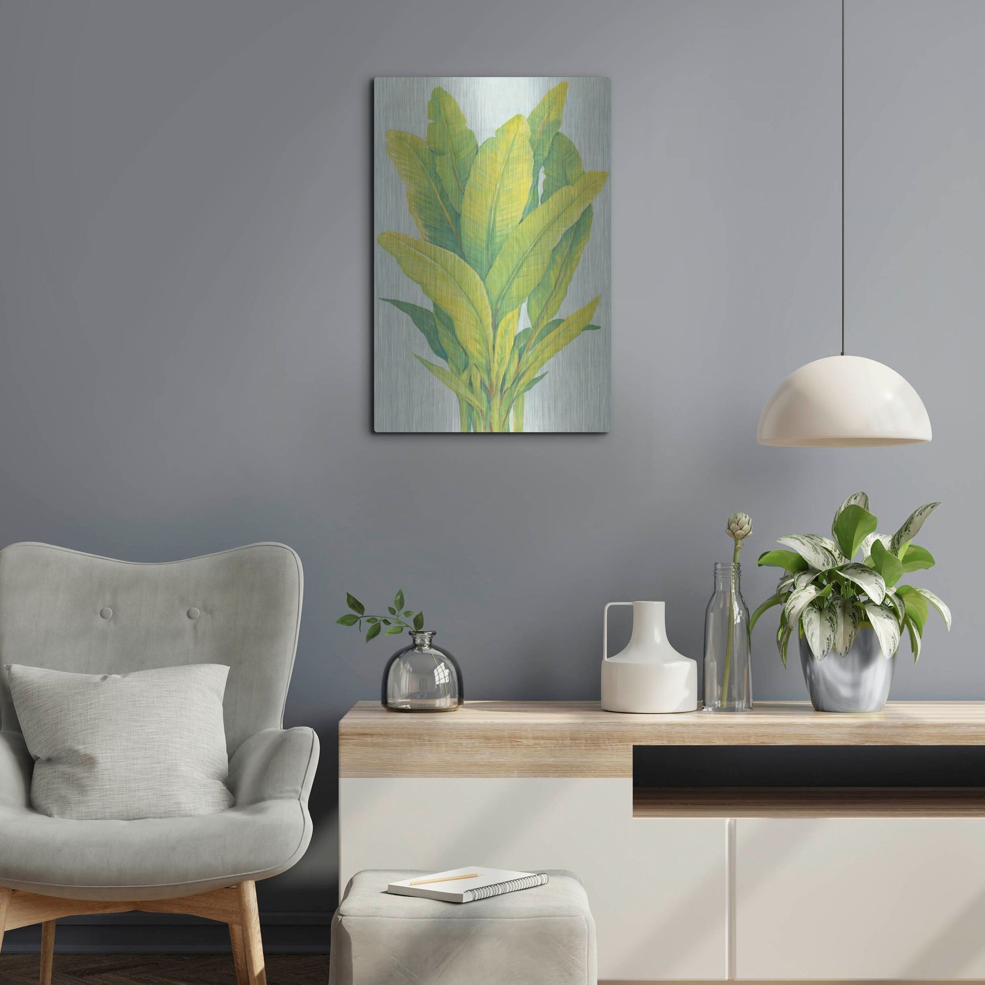 Luxe Metal Art 'Chartreuse Tropical Foliage I' by Tim O'Toole, Metal Wall Art,16x24