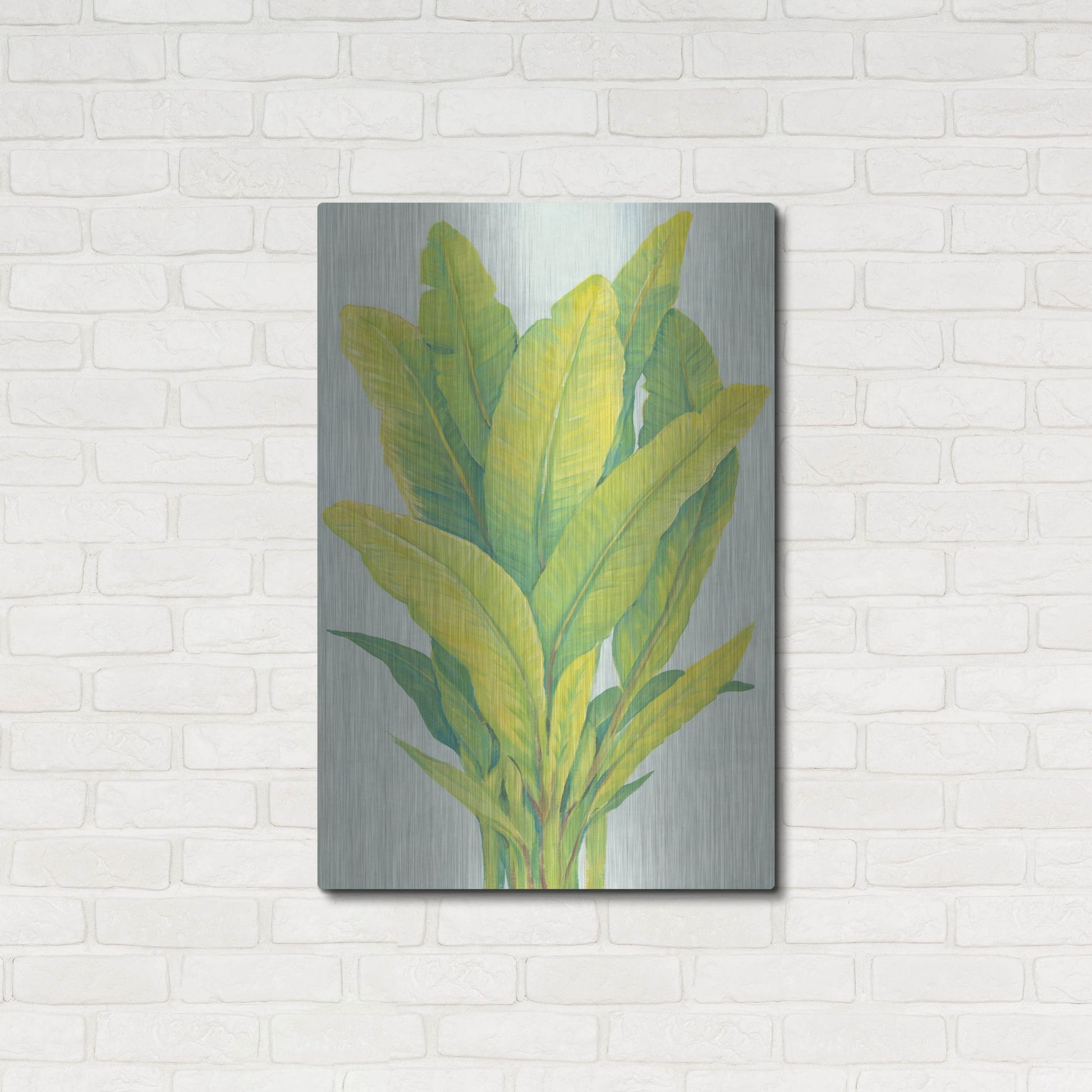 Luxe Metal Art 'Chartreuse Tropical Foliage I' by Tim O'Toole, Metal Wall Art,24x36