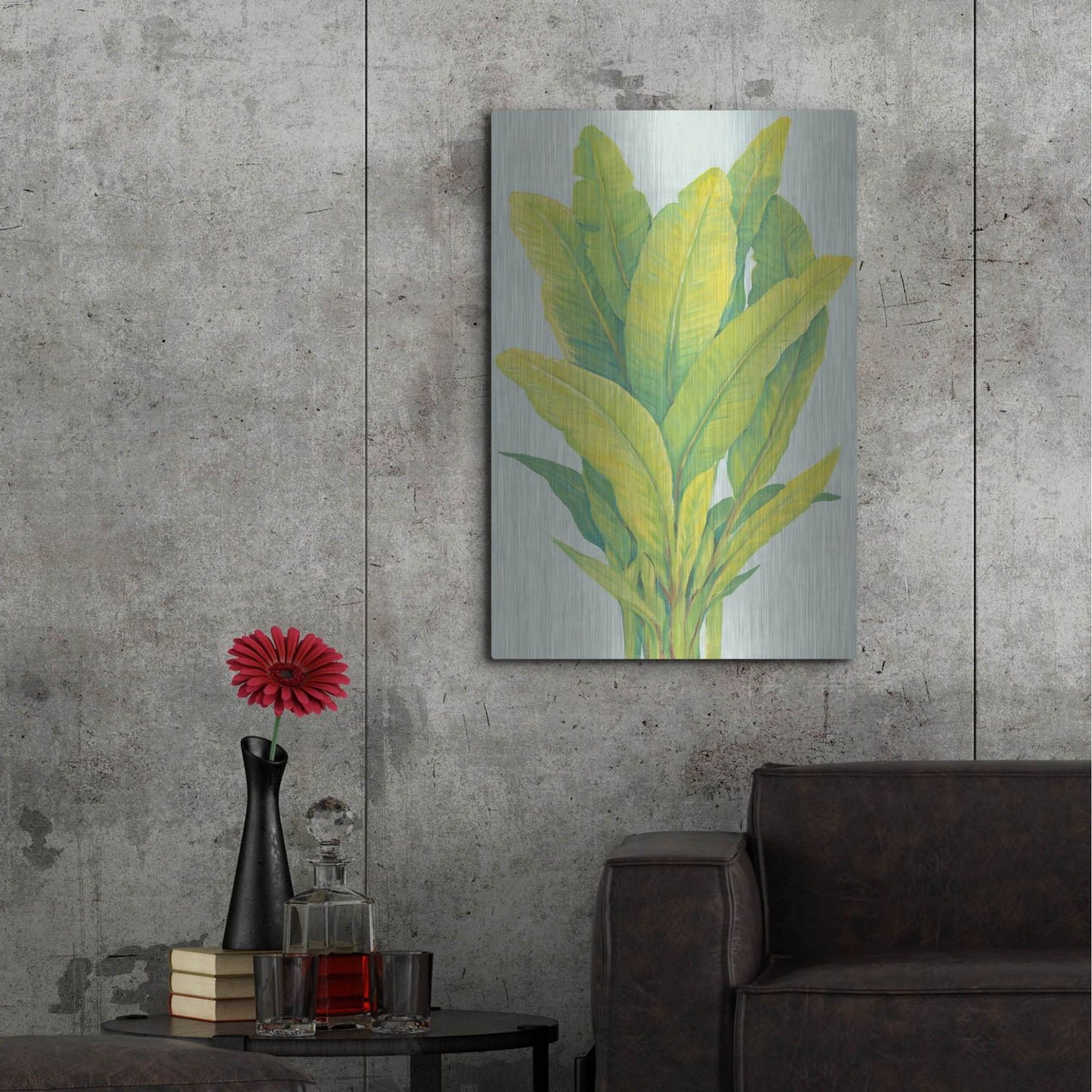 Luxe Metal Art 'Chartreuse Tropical Foliage I' by Tim O'Toole, Metal Wall Art,24x36