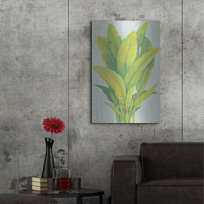 Luxe Metal Art 'Chartreuse Tropical Foliage I' by Tim O'Toole, Metal Wall Art,24x36
