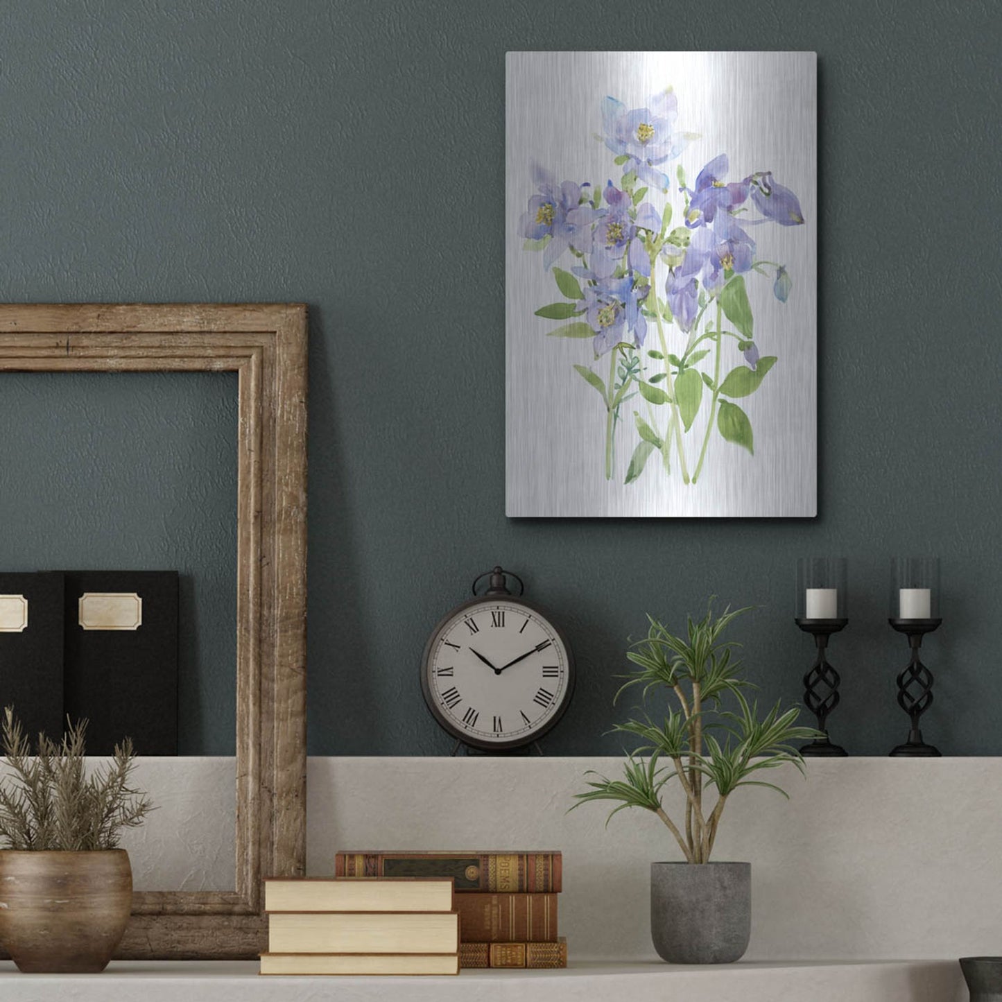 Luxe Metal Art 'Columbine Spray I' by Tim O'Toole, Metal Wall Art,12x16