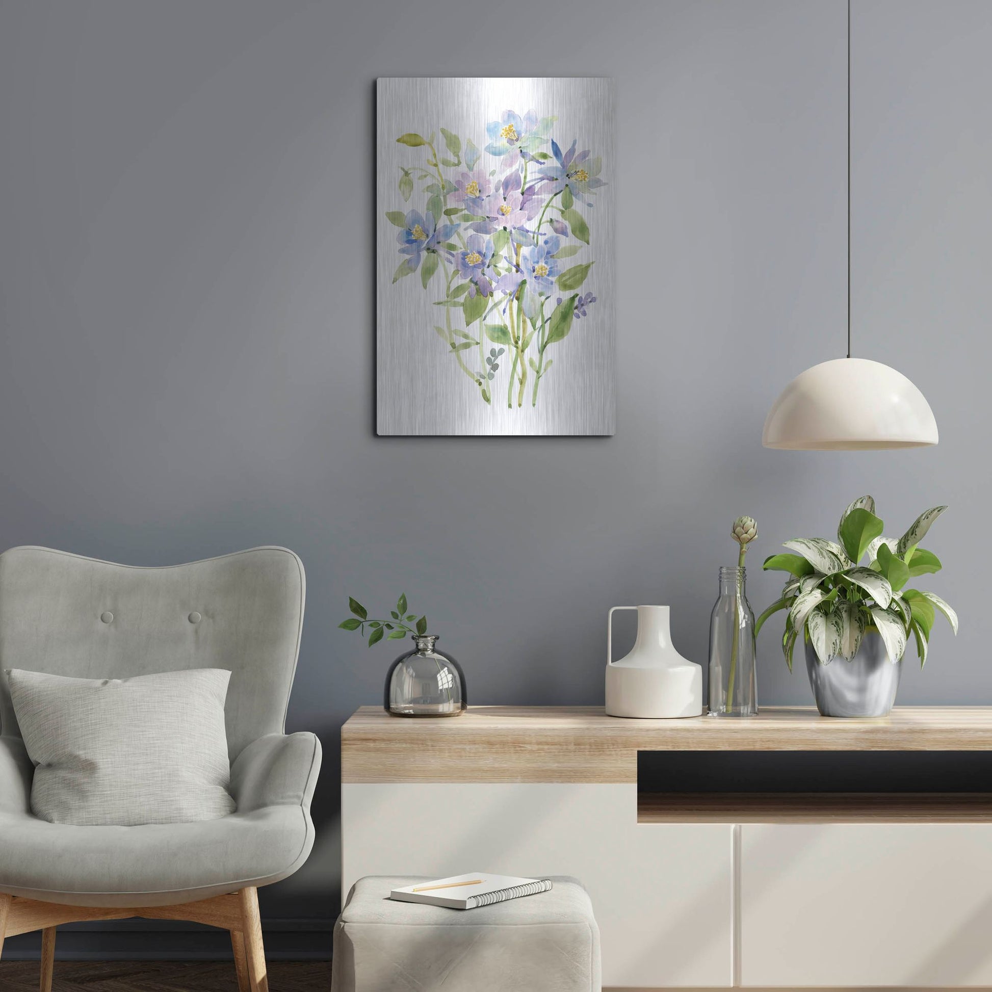 Luxe Metal Art 'Columbine Spray II' by Tim O'Toole, Metal Wall Art,16x24