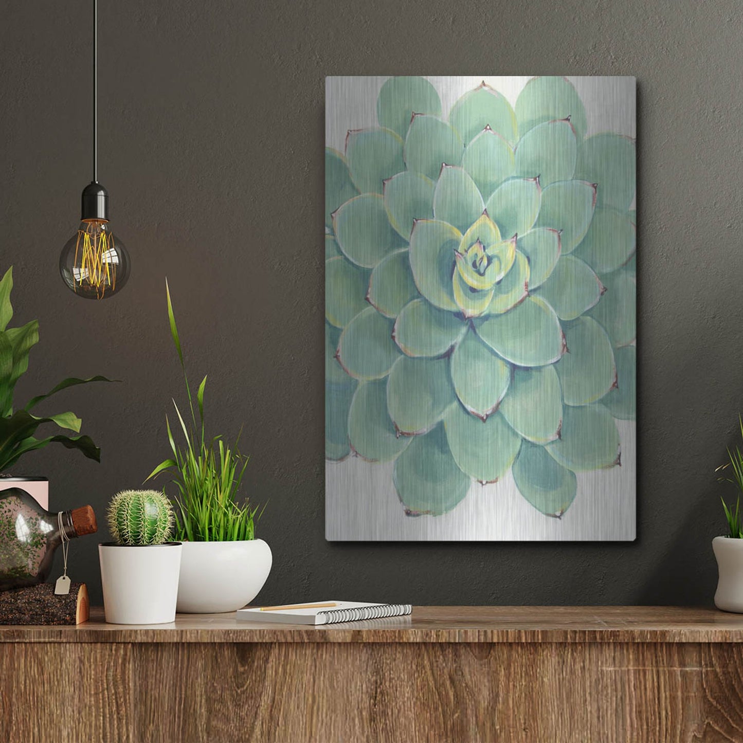 Luxe Metal Art 'Pastel Succulent III' by Tim O'Toole, Metal Wall Art,12x16