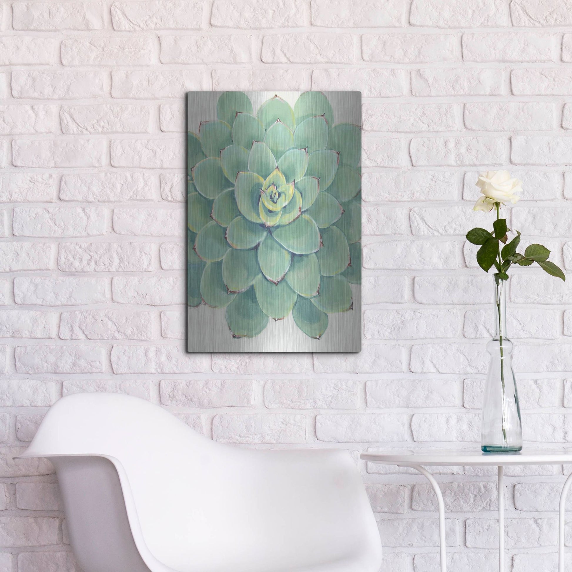 Luxe Metal Art 'Pastel Succulent III' by Tim O'Toole, Metal Wall Art,16x24