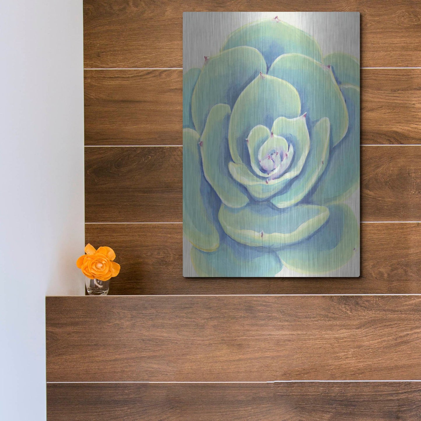 Luxe Metal Art 'Pastel Succulent IV' by Tim O'Toole, Metal Wall Art,12x16