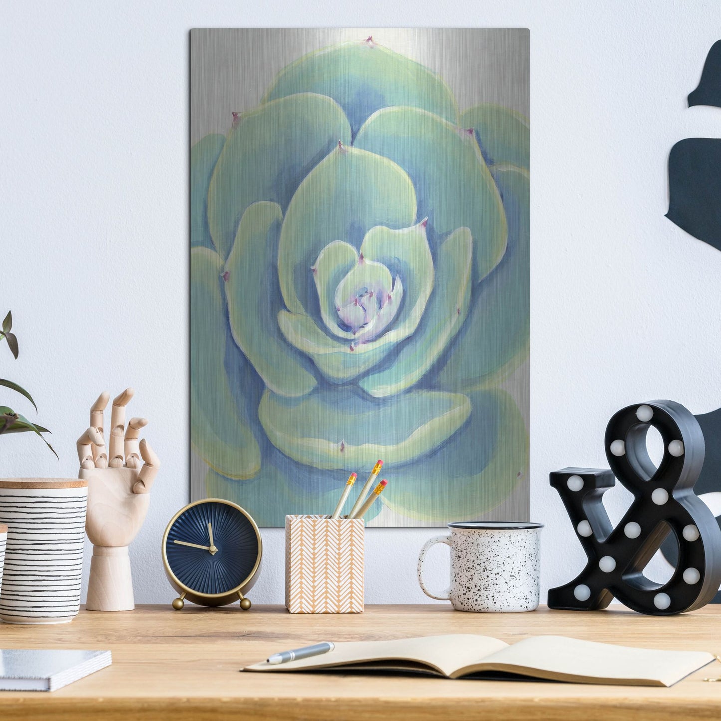 Luxe Metal Art 'Pastel Succulent IV' by Tim O'Toole, Metal Wall Art,12x16